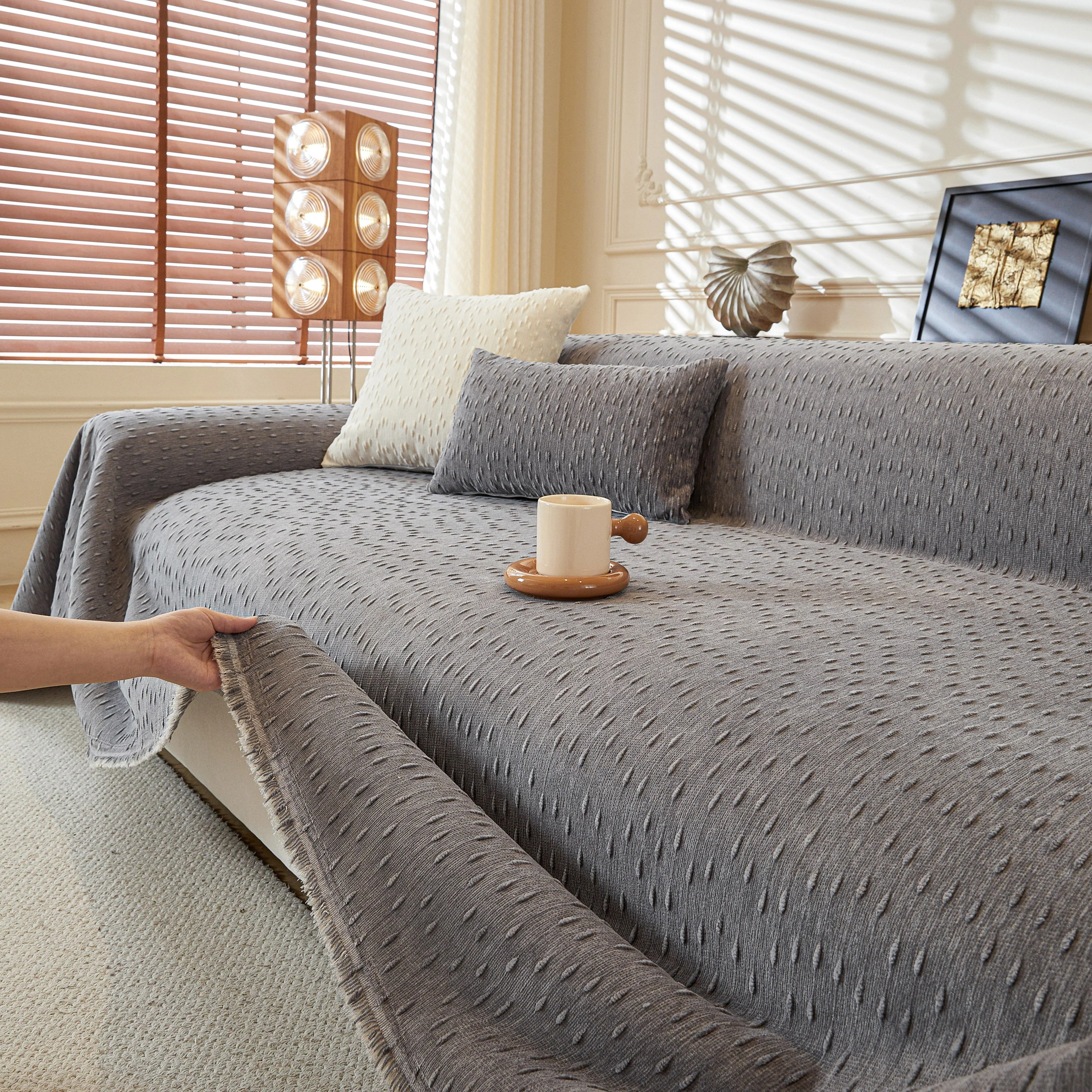 Textured Throw Blanket with 3D Dobby Weave, Minimalist Furniture Protector for Couch - Image 31