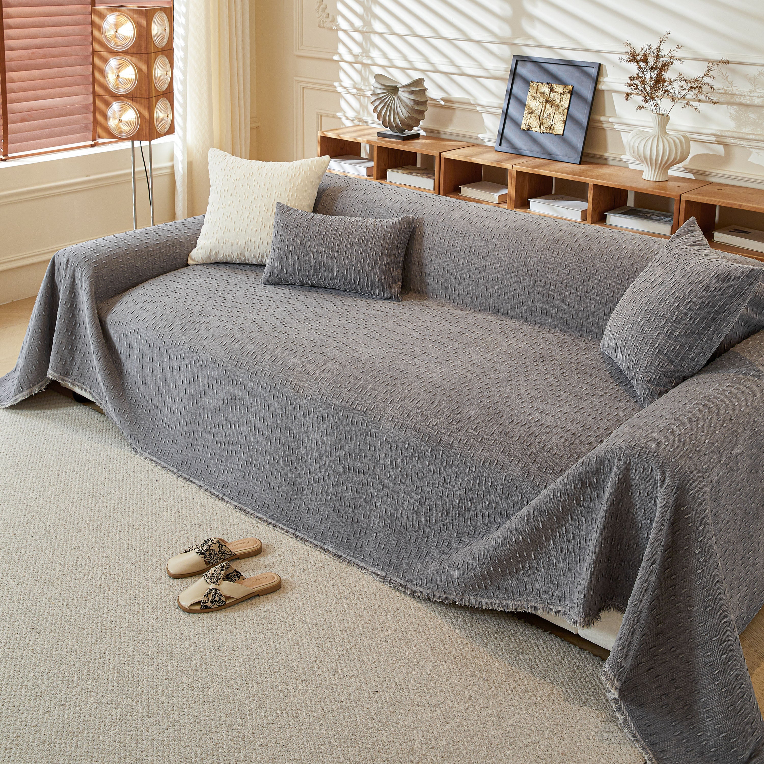 Textured Throw Blanket with 3D Dobby Weave, Minimalist Furniture Protector for Couch - Image 36