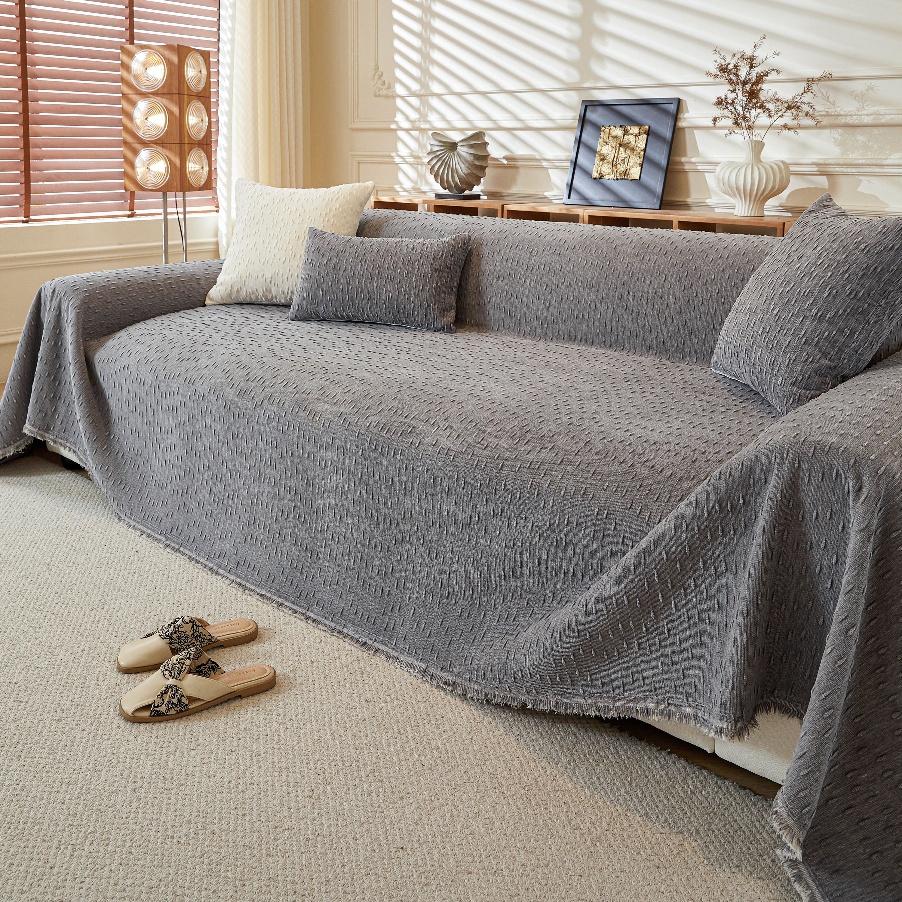 Textured Throw Blanket with 3D Dobby Weave, Minimalist Furniture Protector for Couch - Image 37