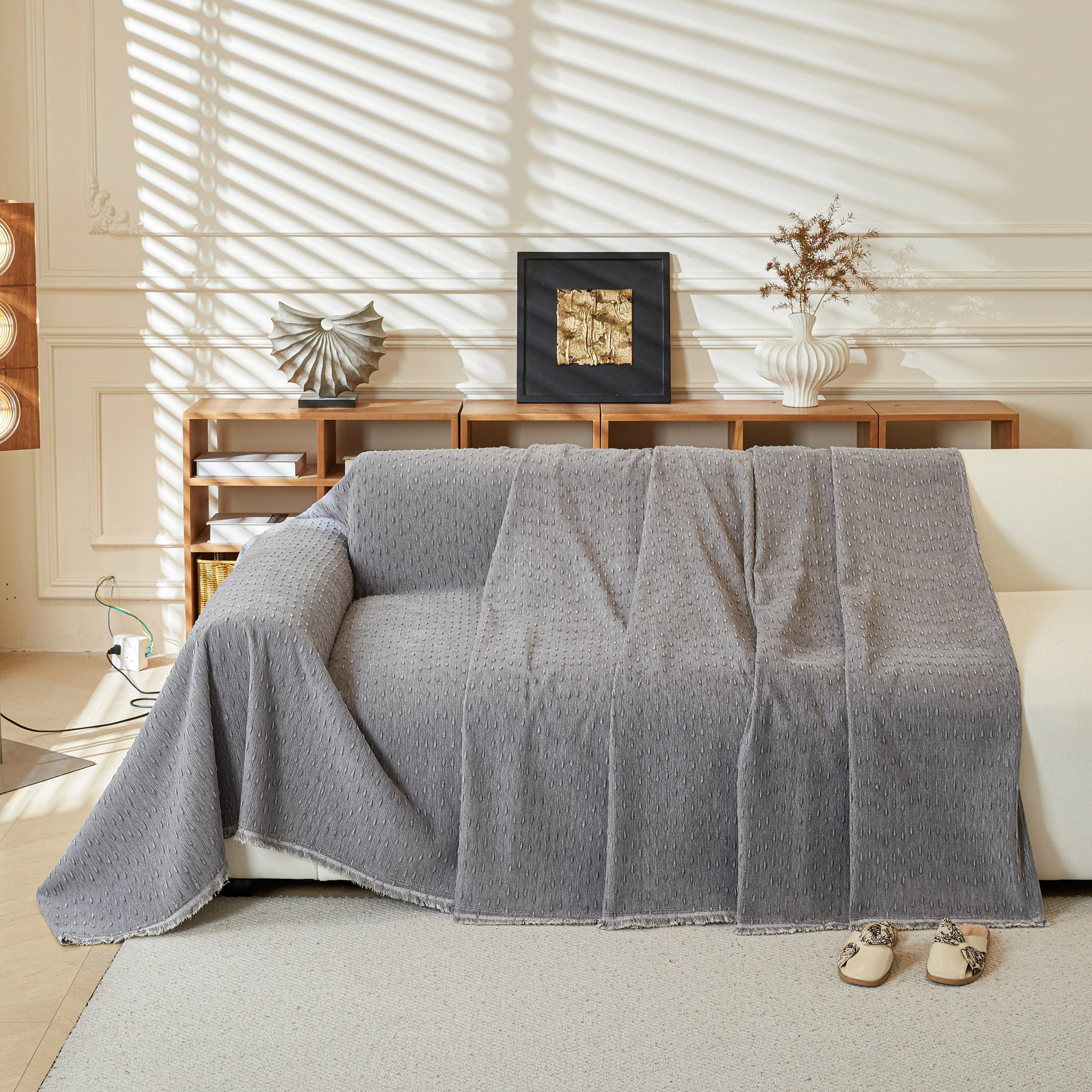Textured Throw Blanket with 3D Dobby Weave, Minimalist Furniture Protector for Couch - Image 45