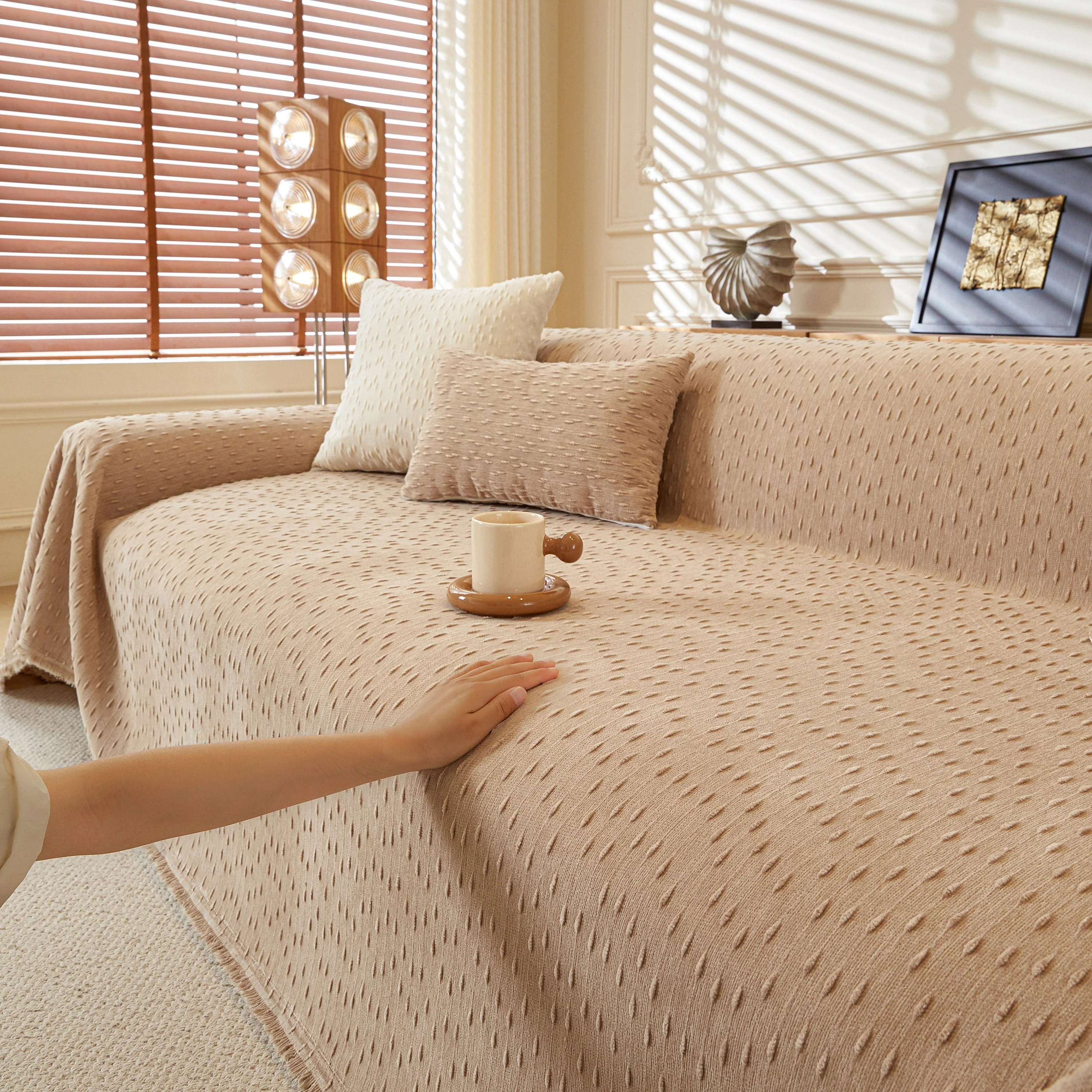 Textured Throw Blanket with 3D Dobby Weave, Minimalist Furniture Protector for Couch - Image 55