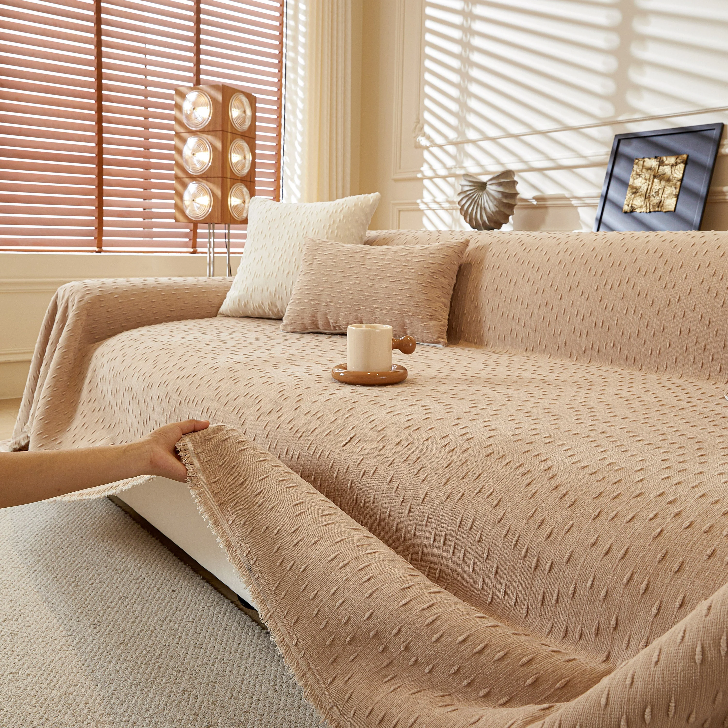 Textured Throw Blanket with 3D Dobby Weave, Minimalist Furniture Protector for Couch - Image 56