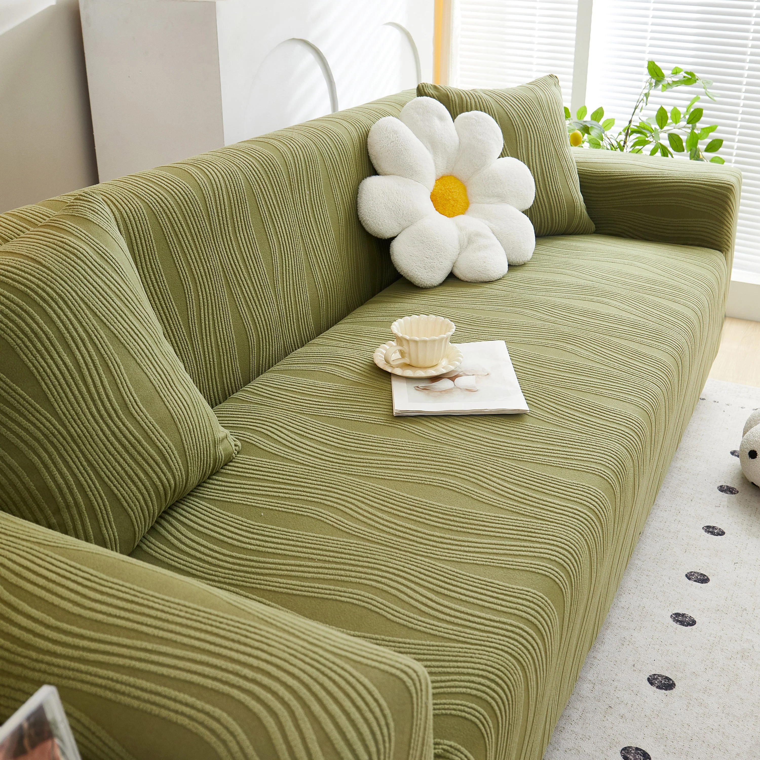 Textured Wave Stretch Sofa Couch Cover, Soft Washable Spandex Furniture Slipcovers - Image 10
