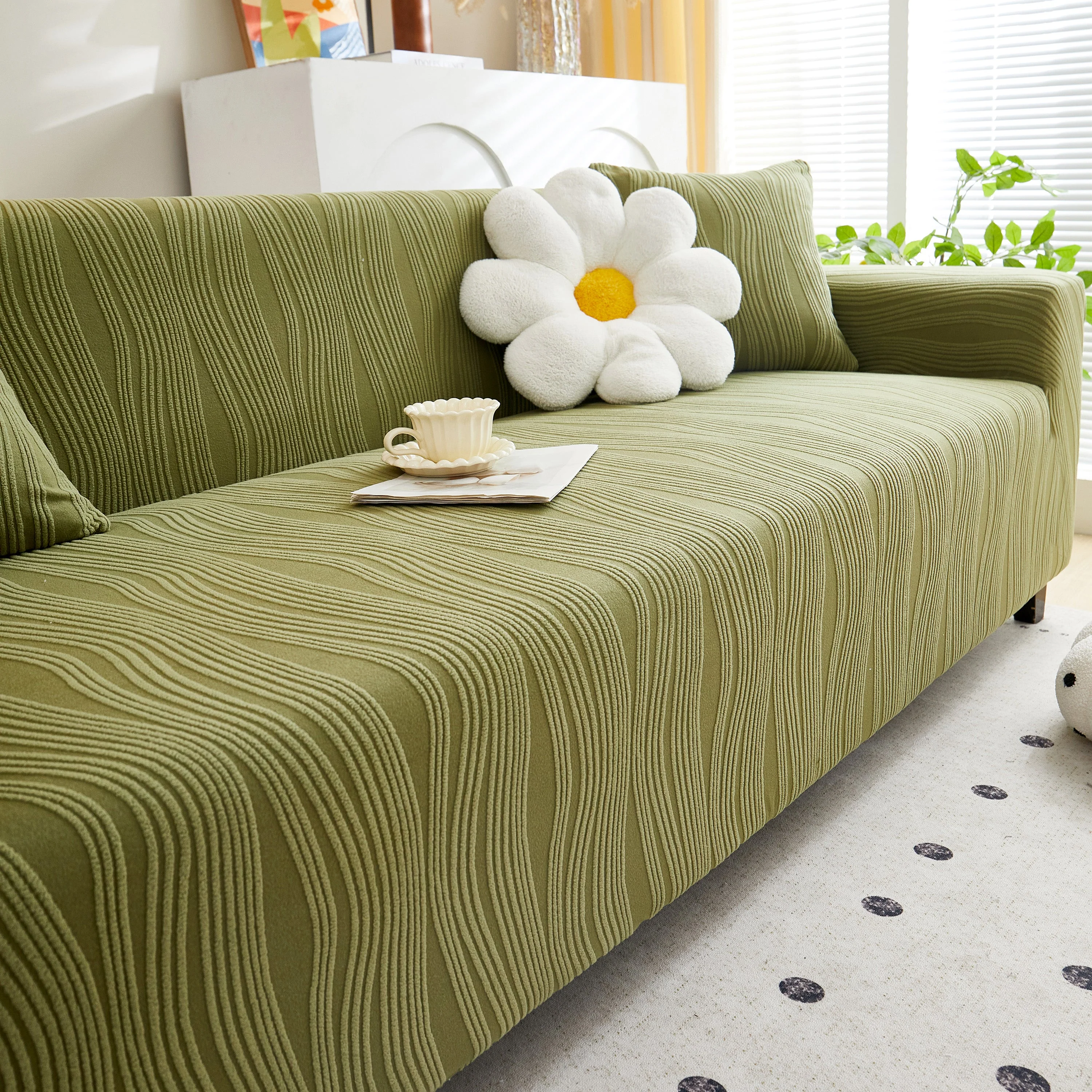 Textured Wave Stretch Sofa Couch Cover, Soft Washable Spandex Furniture Slipcovers - Image 13