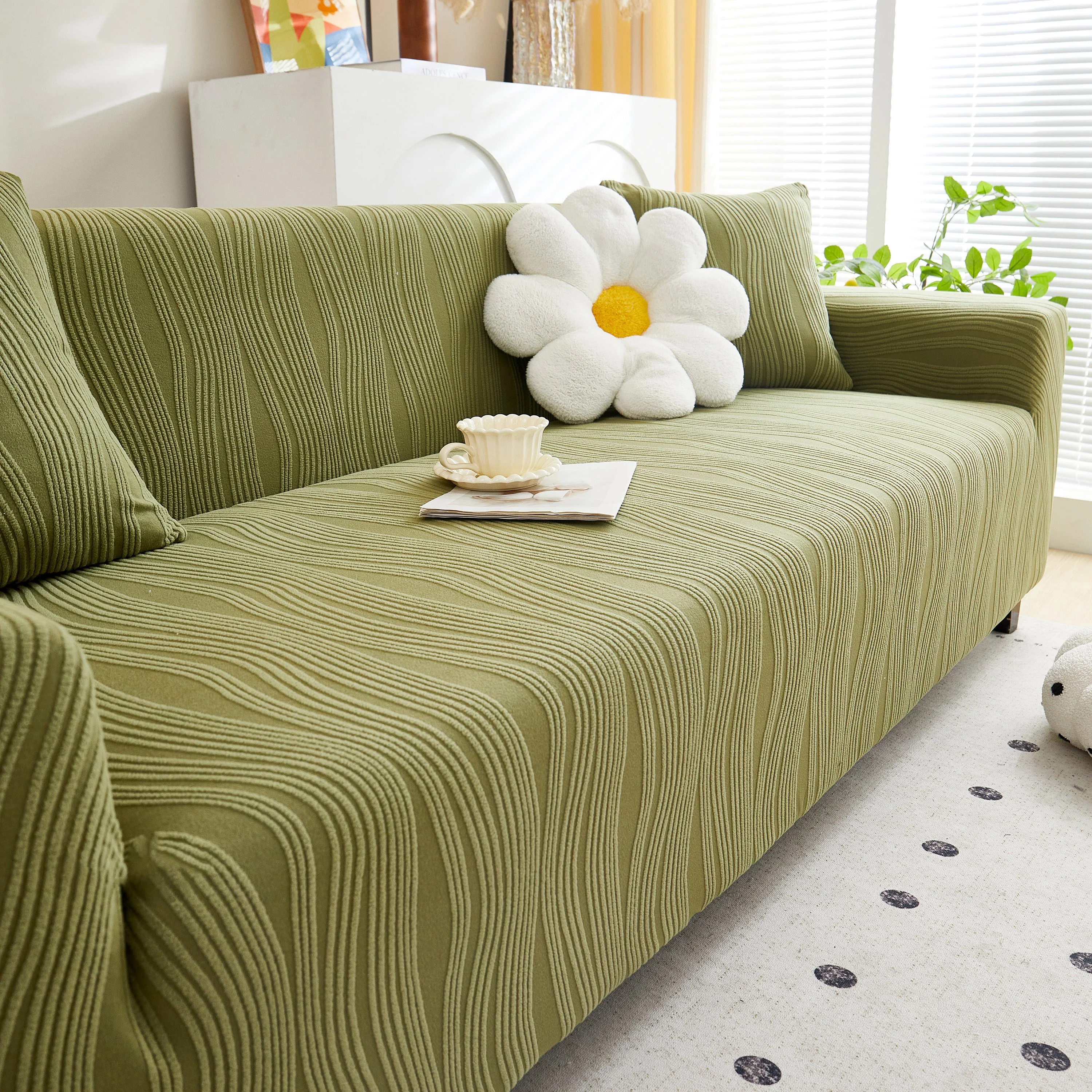 Textured Wave Stretch Sofa Couch Cover, Soft Washable Spandex Furniture Slipcovers - Image 17