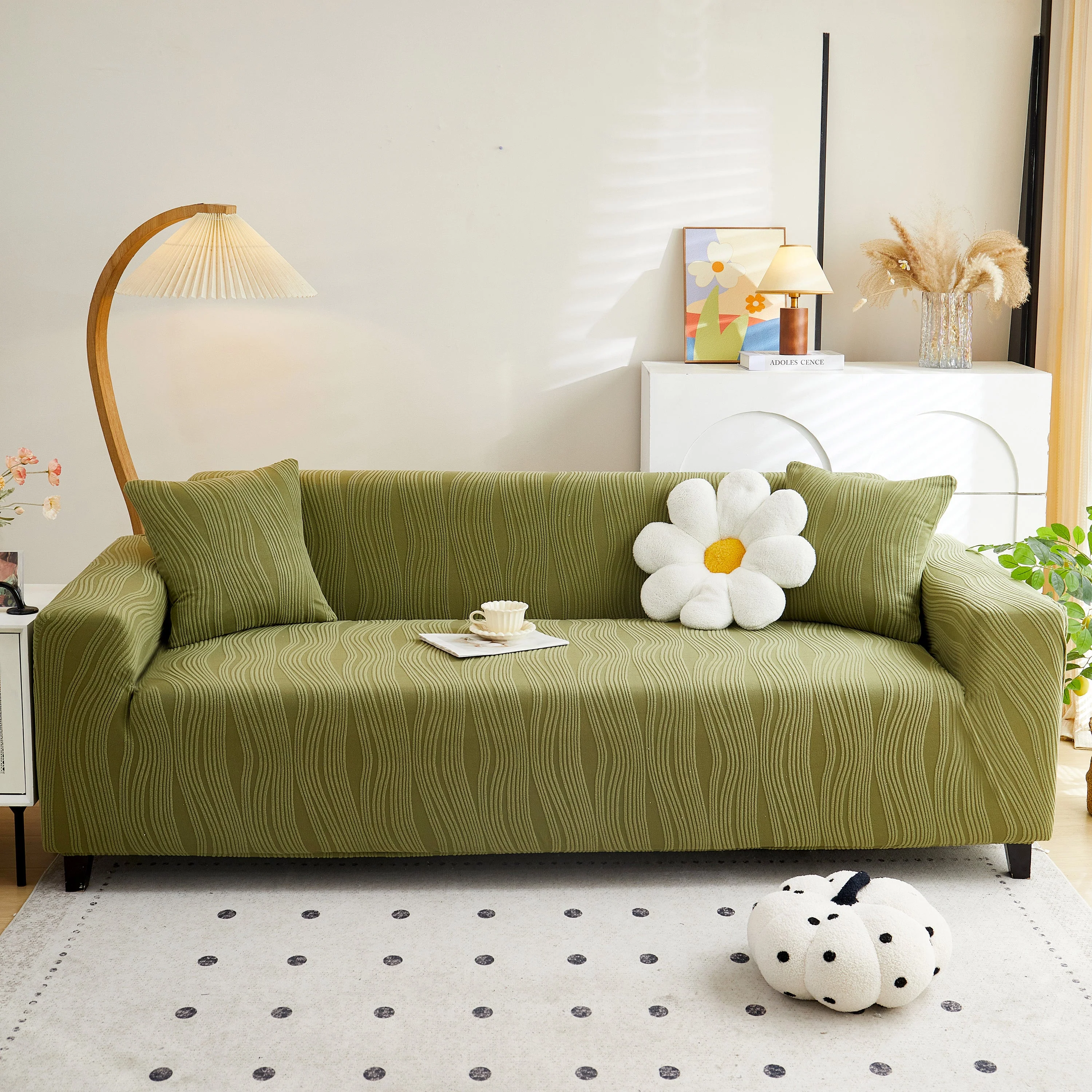 Textured Wave Stretch Sofa Couch Cover, Soft Washable Spandex Furniture Slipcovers - Image 2