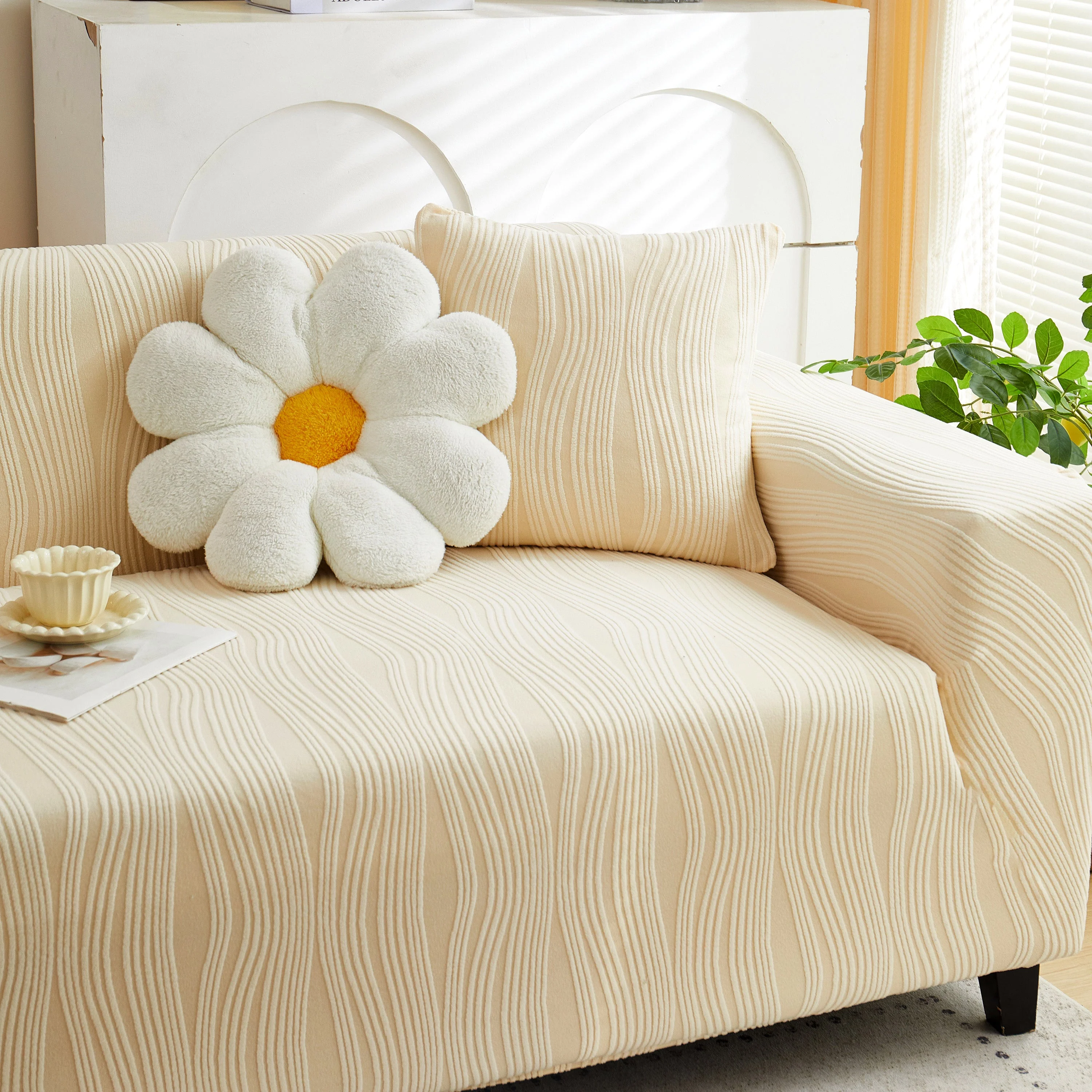 Textured Wave Stretch Sofa Couch Cover, Soft Washable Spandex Furniture Slipcovers - Image 34