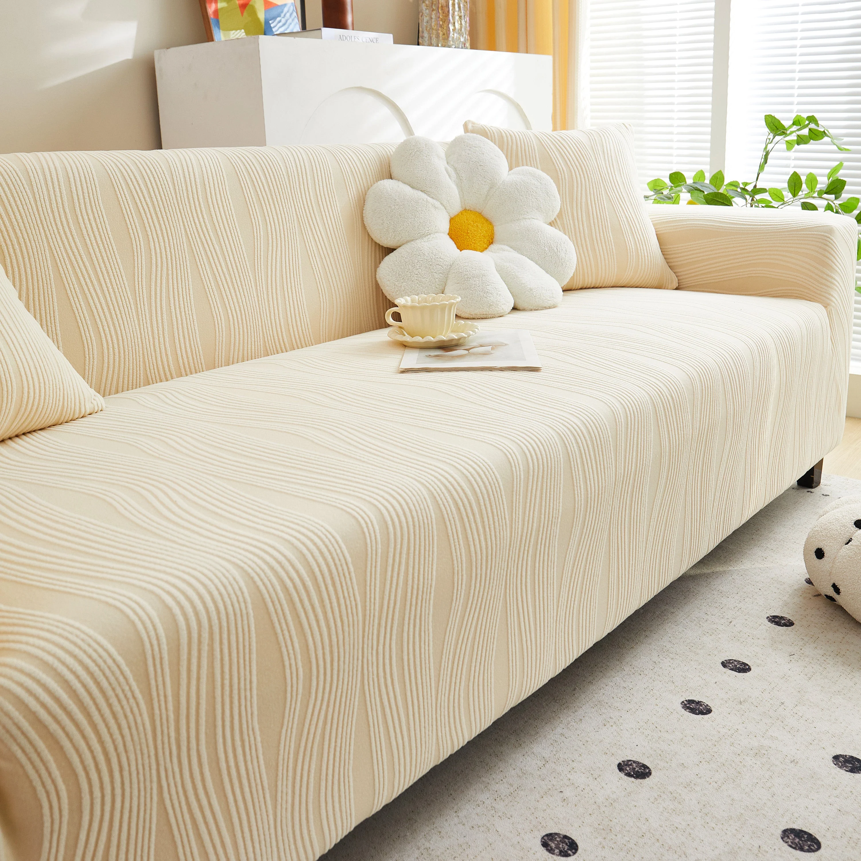Textured Wave Stretch Sofa Couch Cover, Soft Washable Spandex Furniture Slipcovers - Image 36