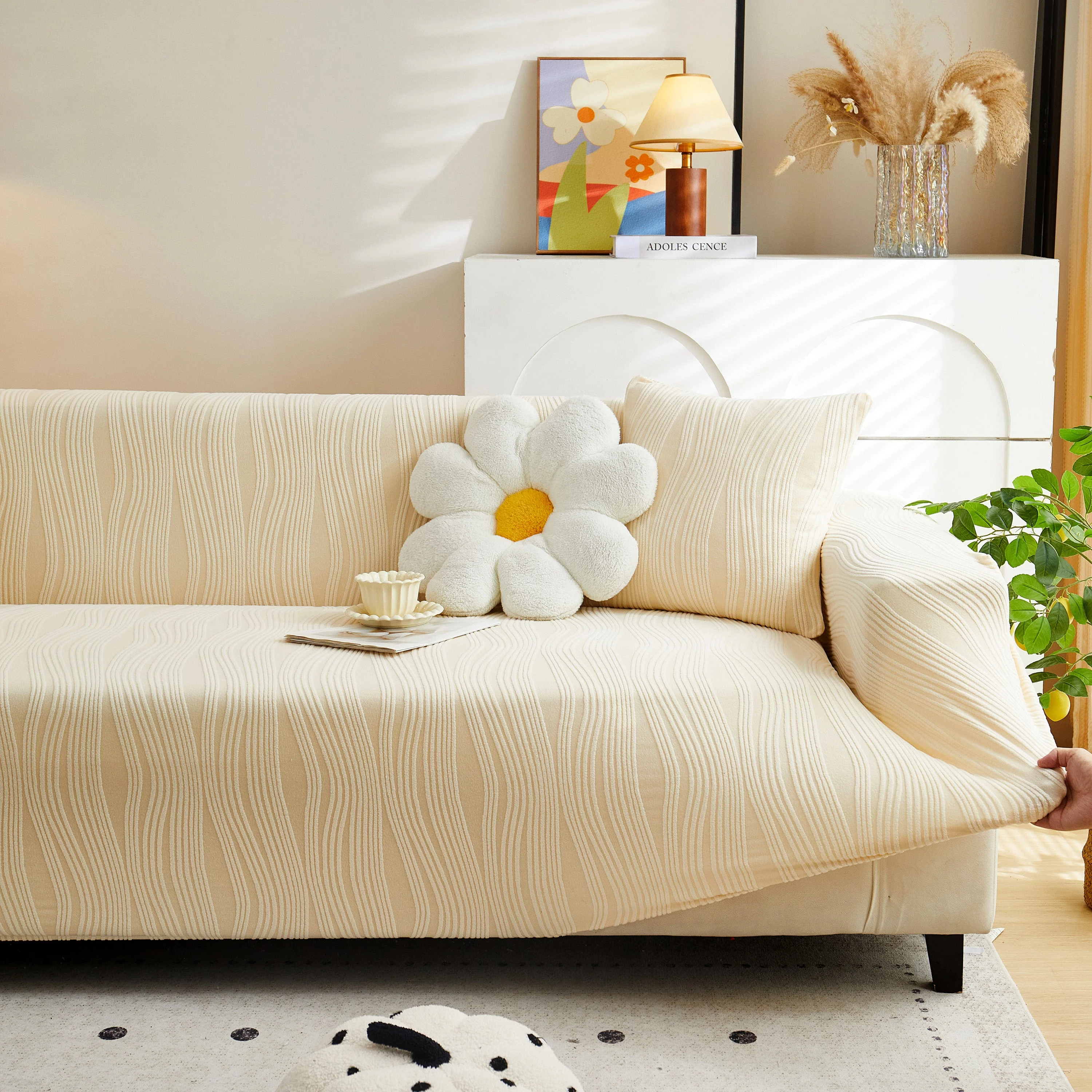 Textured Wave Stretch Sofa Couch Cover, Soft Washable Spandex Furniture Slipcovers - Image 37