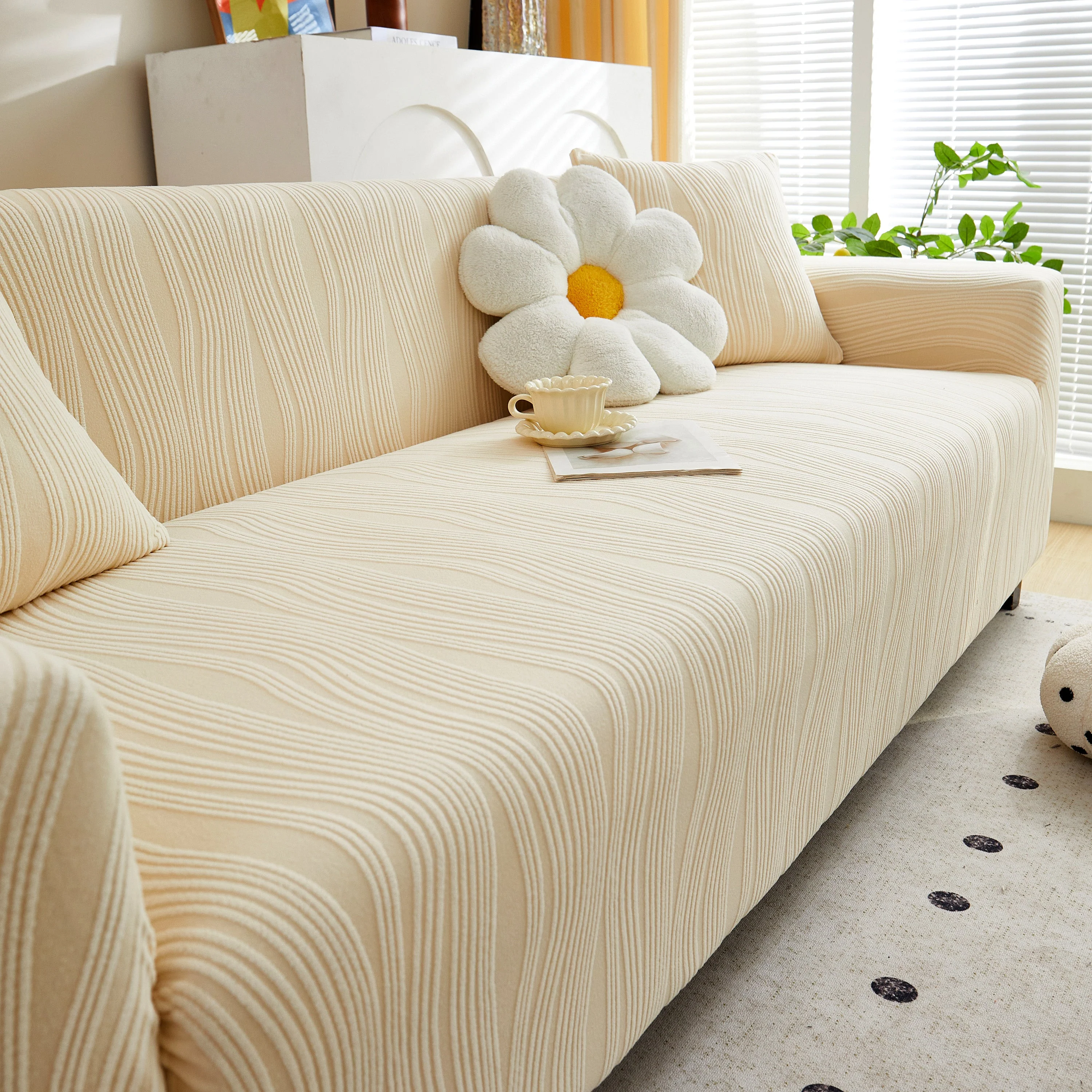 Textured Wave Stretch Sofa Couch Cover, Soft Washable Spandex Furniture Slipcovers - Image 38