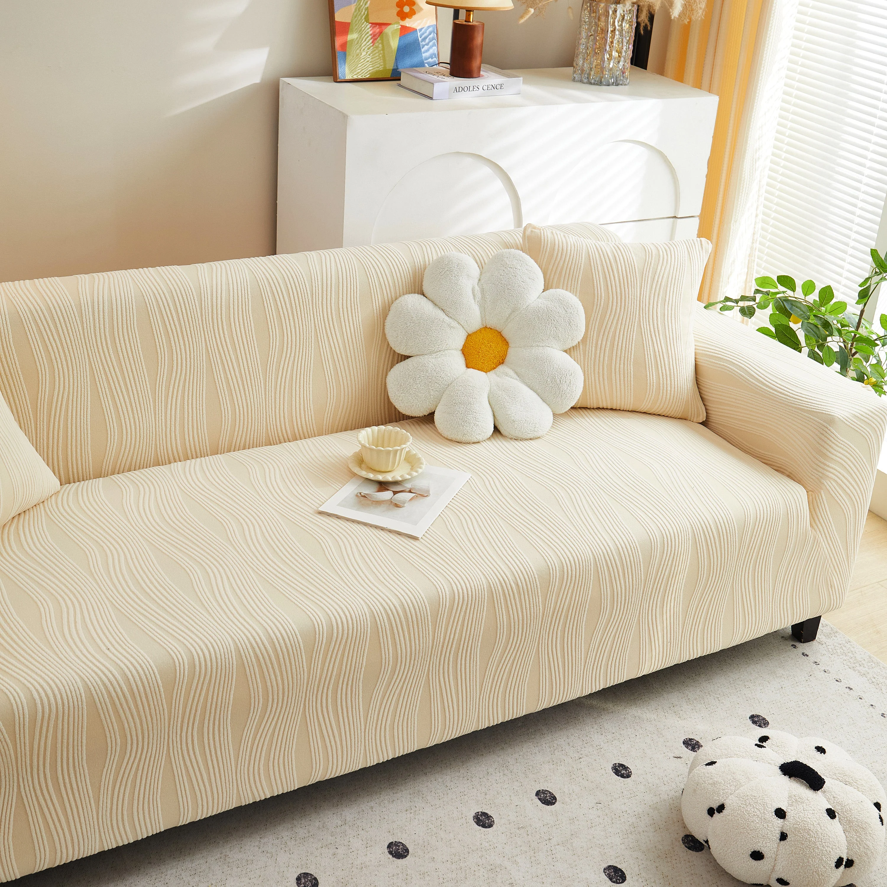 Textured Wave Stretch Sofa Couch Cover, Soft Washable Spandex Furniture Slipcovers - Image 40