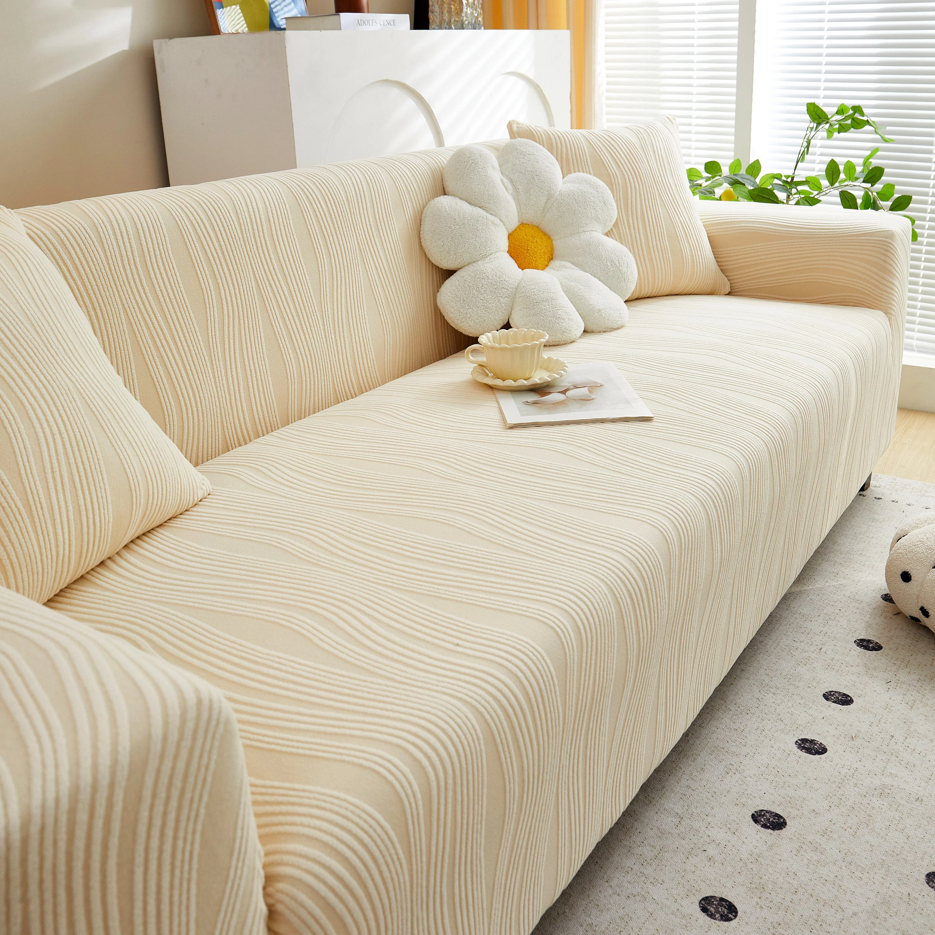 Textured Wave Stretch Sofa Couch Cover, Soft Washable Spandex Furniture Slipcovers - Image 41