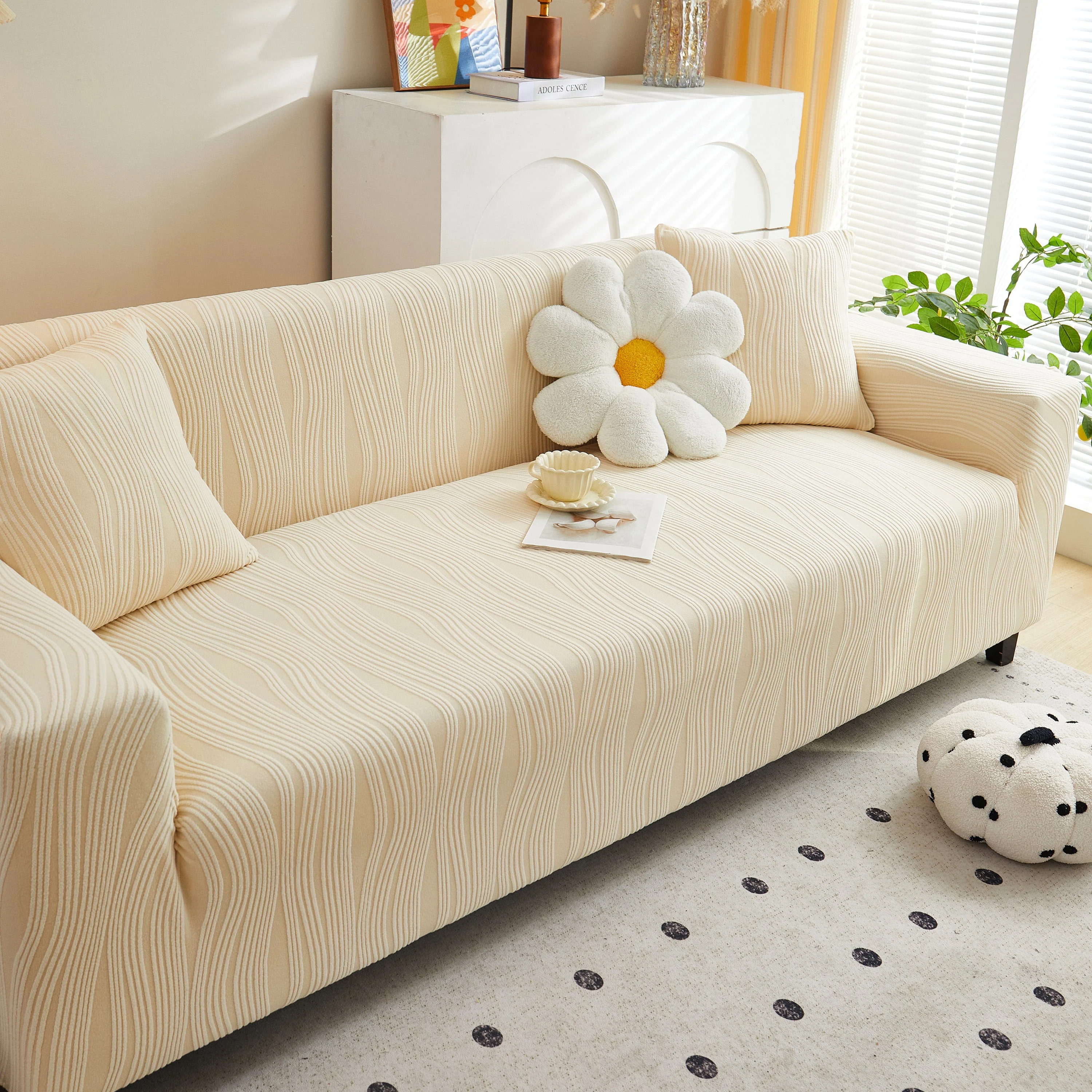 Textured Wave Stretch Sofa Couch Cover, Soft Washable Spandex Furniture Slipcovers - Image 42