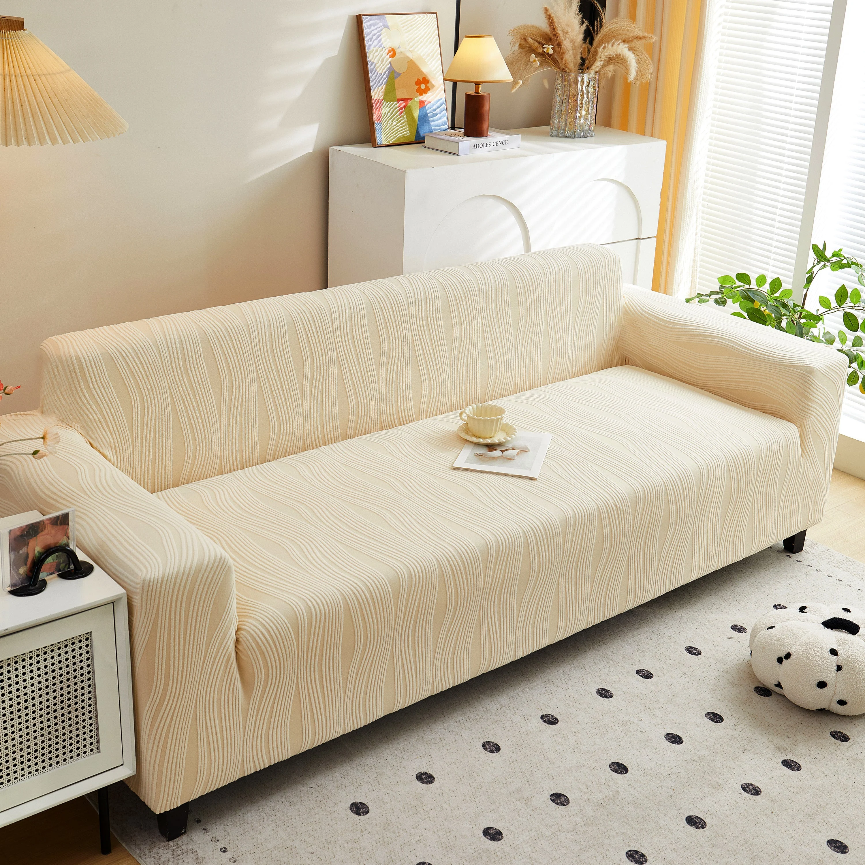 Textured Wave Stretch Sofa Couch Cover, Soft Washable Spandex Furniture Slipcovers - Image 43