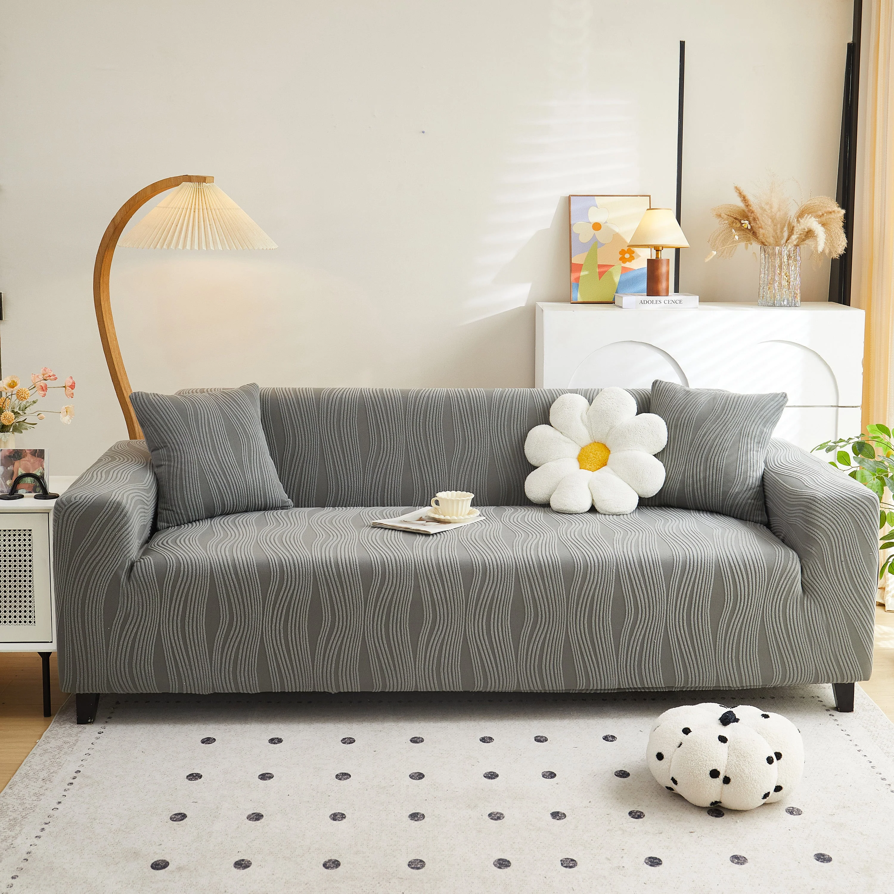 Textured Wave Stretch Sofa Couch Cover, Soft Washable Spandex Furniture Slipcovers - Image 44