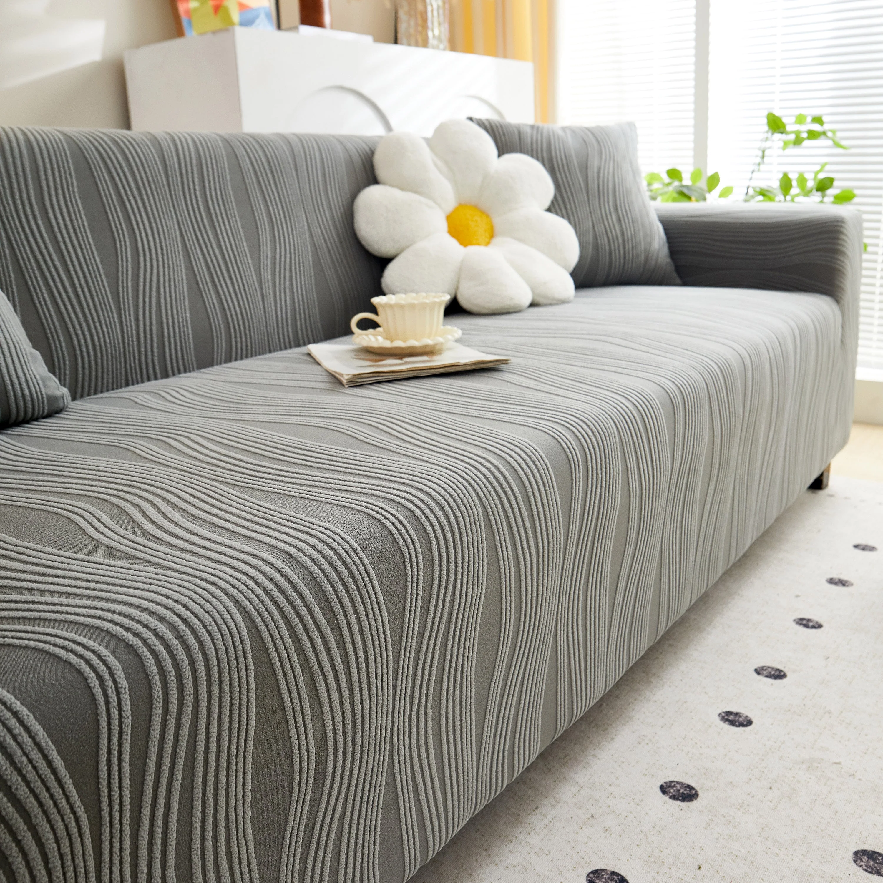 Textured Wave Stretch Sofa Couch Cover, Soft Washable Spandex Furniture Slipcovers - Image 46