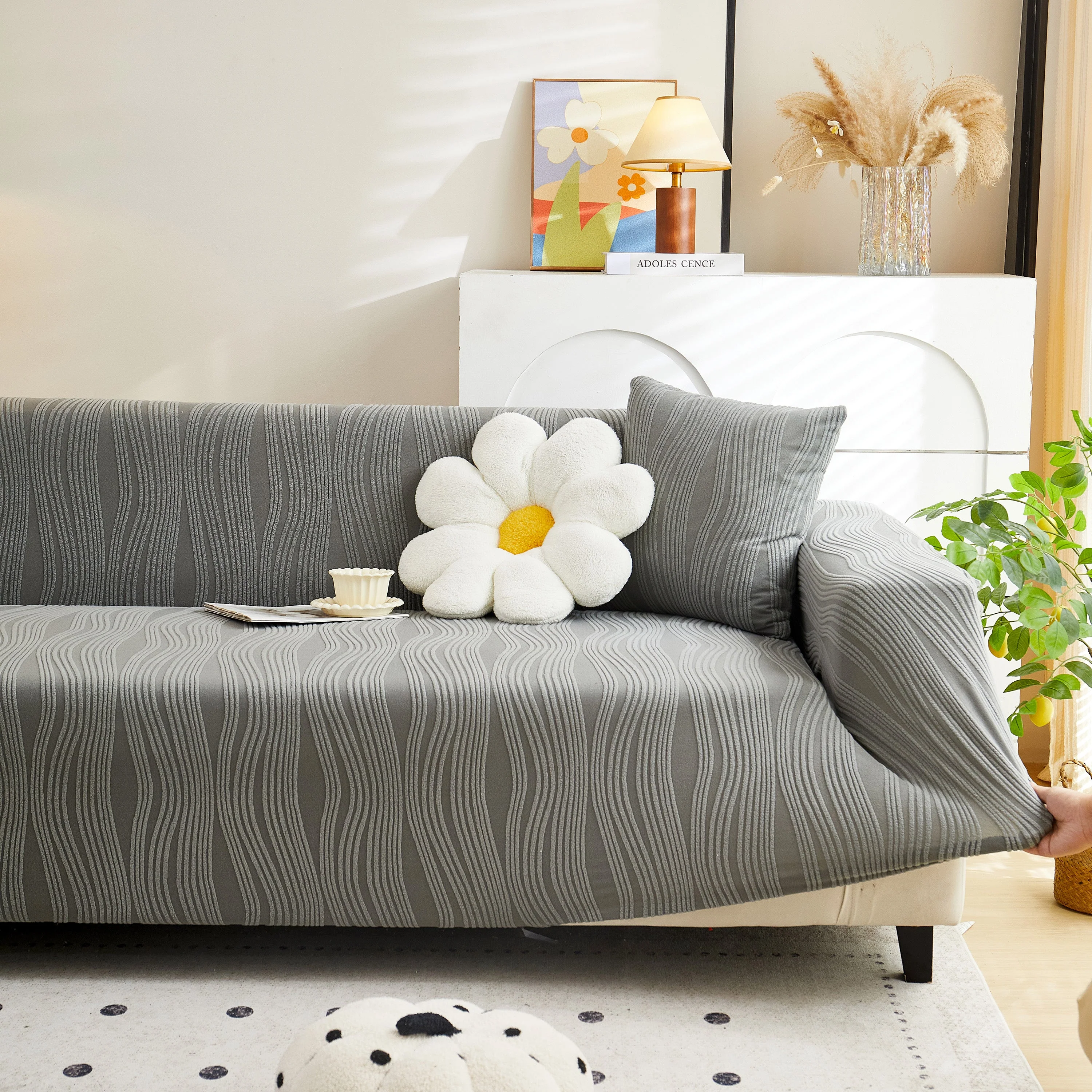 Textured Wave Stretch Sofa Couch Cover, Soft Washable Spandex Furniture Slipcovers - Image 49