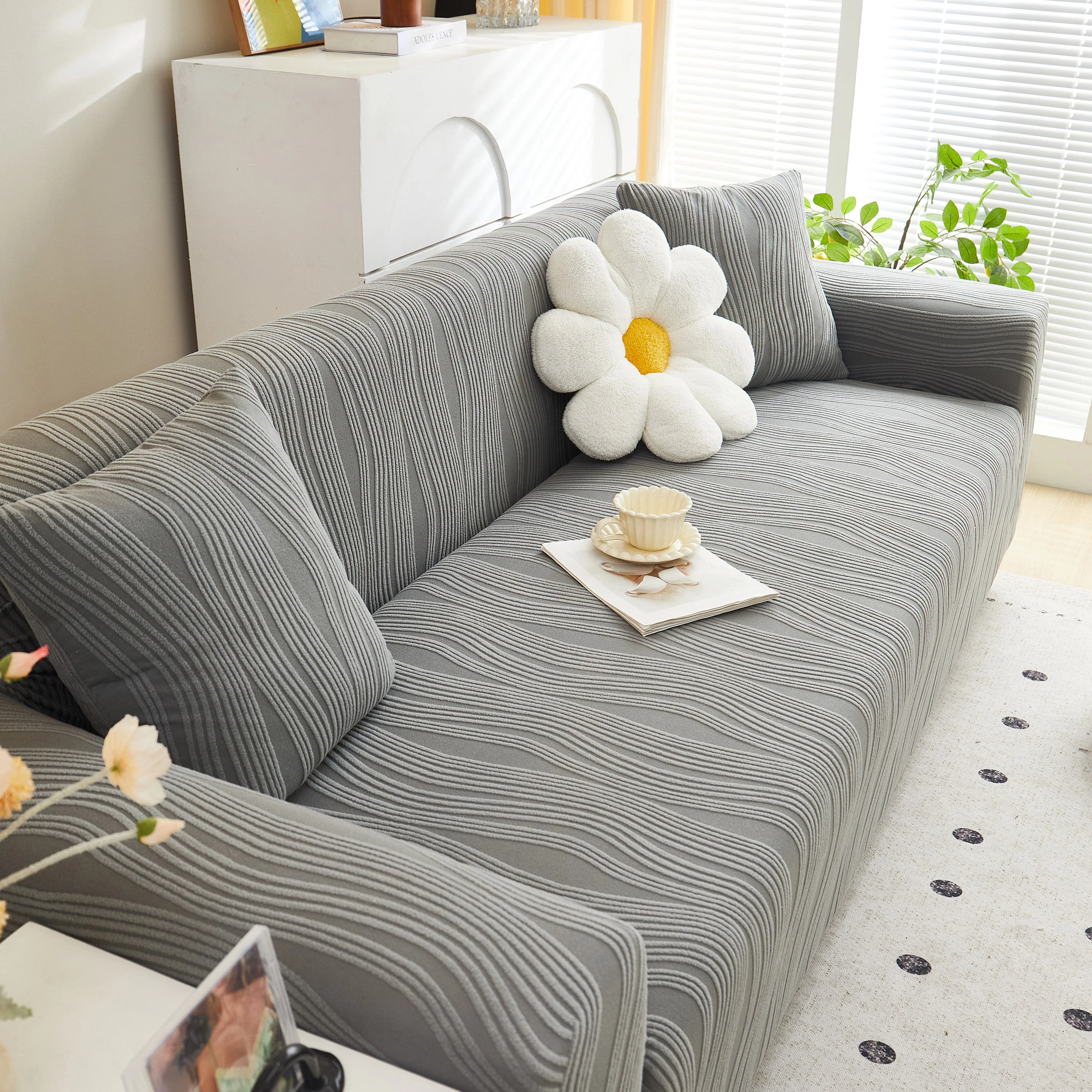 Textured Wave Stretch Sofa Couch Cover, Soft Washable Spandex Furniture Slipcovers - Image 51