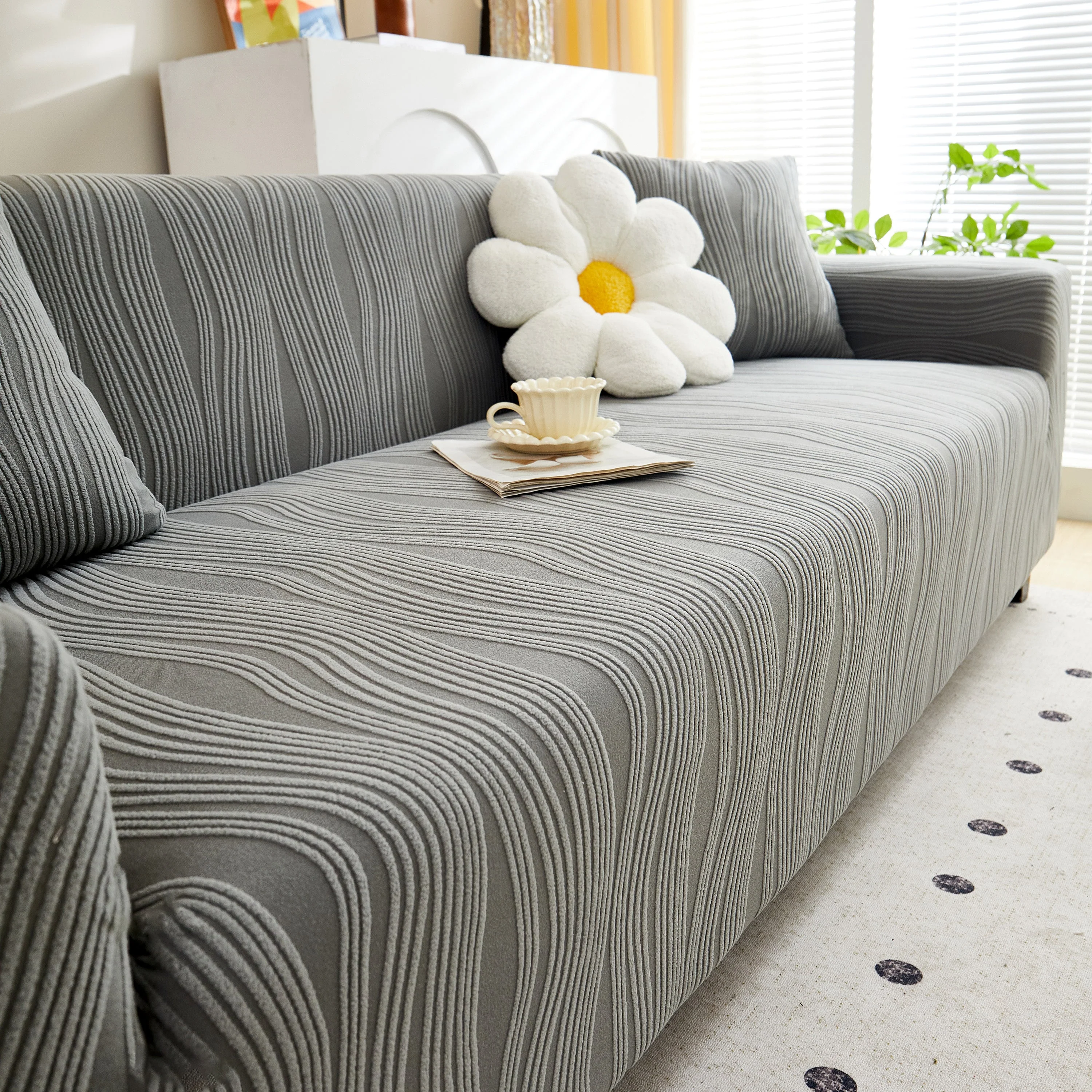 Textured Wave Stretch Sofa Couch Cover, Soft Washable Spandex Furniture Slipcovers - Image 52