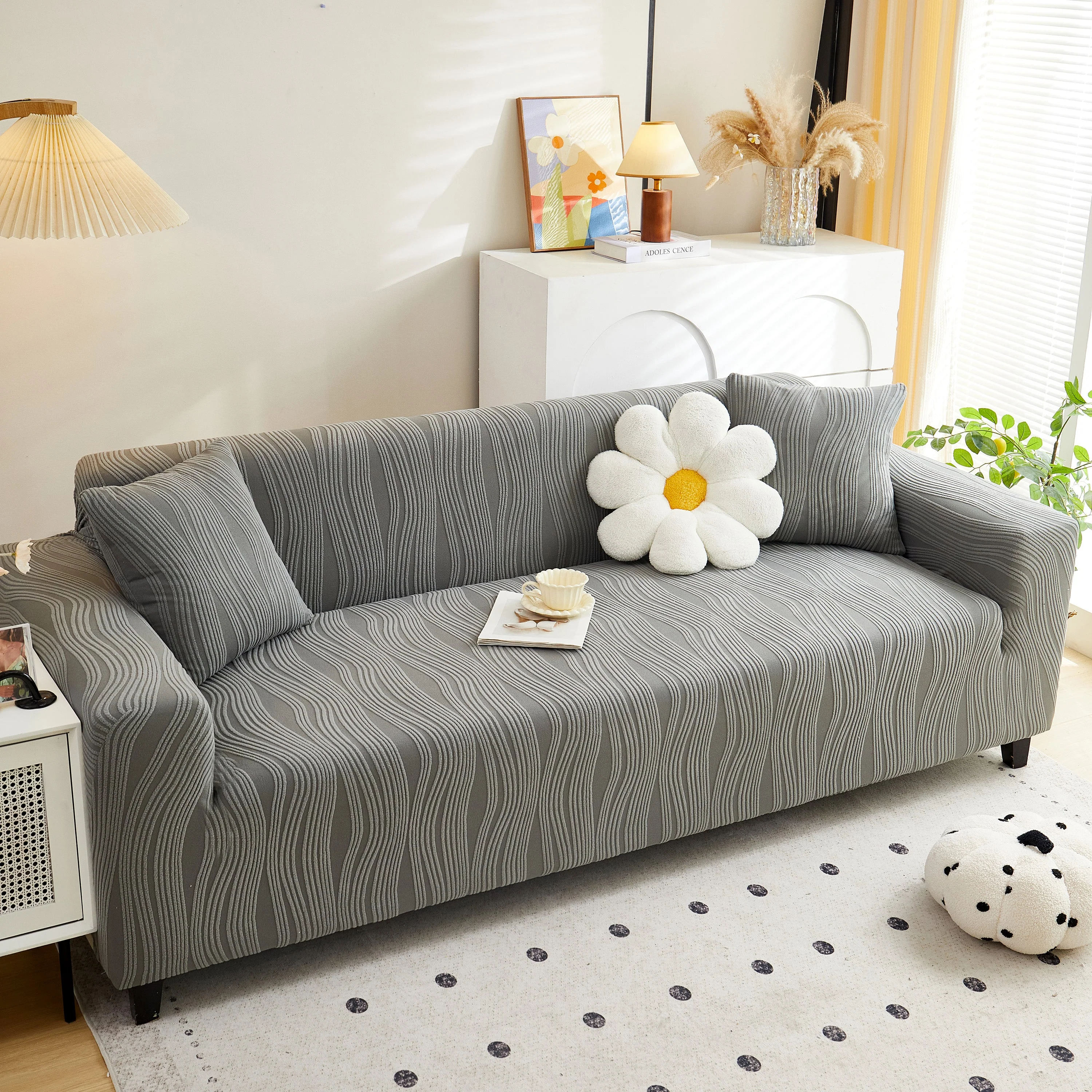 Textured Wave Stretch Sofa Couch Cover, Soft Washable Spandex Furniture Slipcovers - Image 54