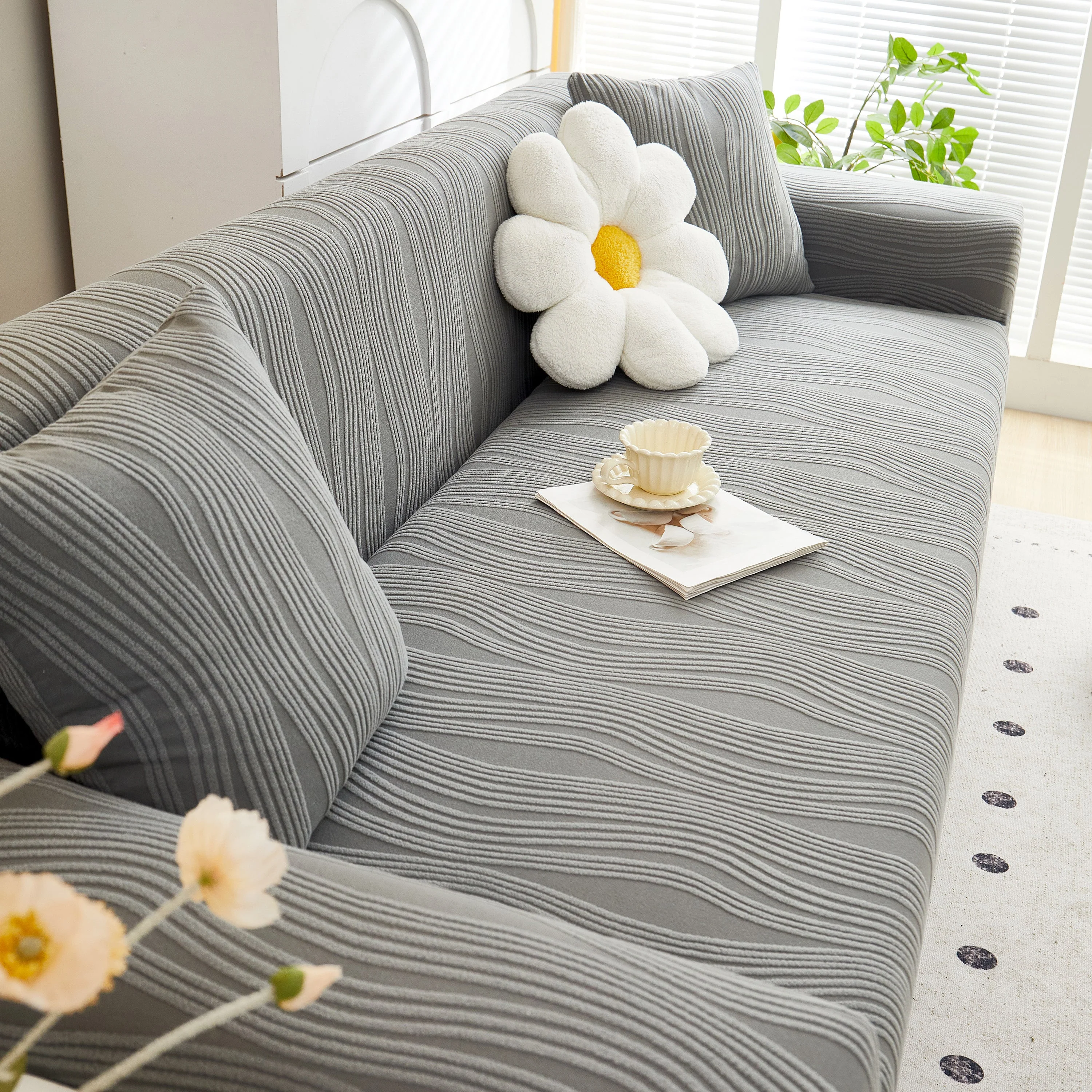 Textured Wave Stretch Sofa Couch Cover, Soft Washable Spandex Furniture Slipcovers - Image 56