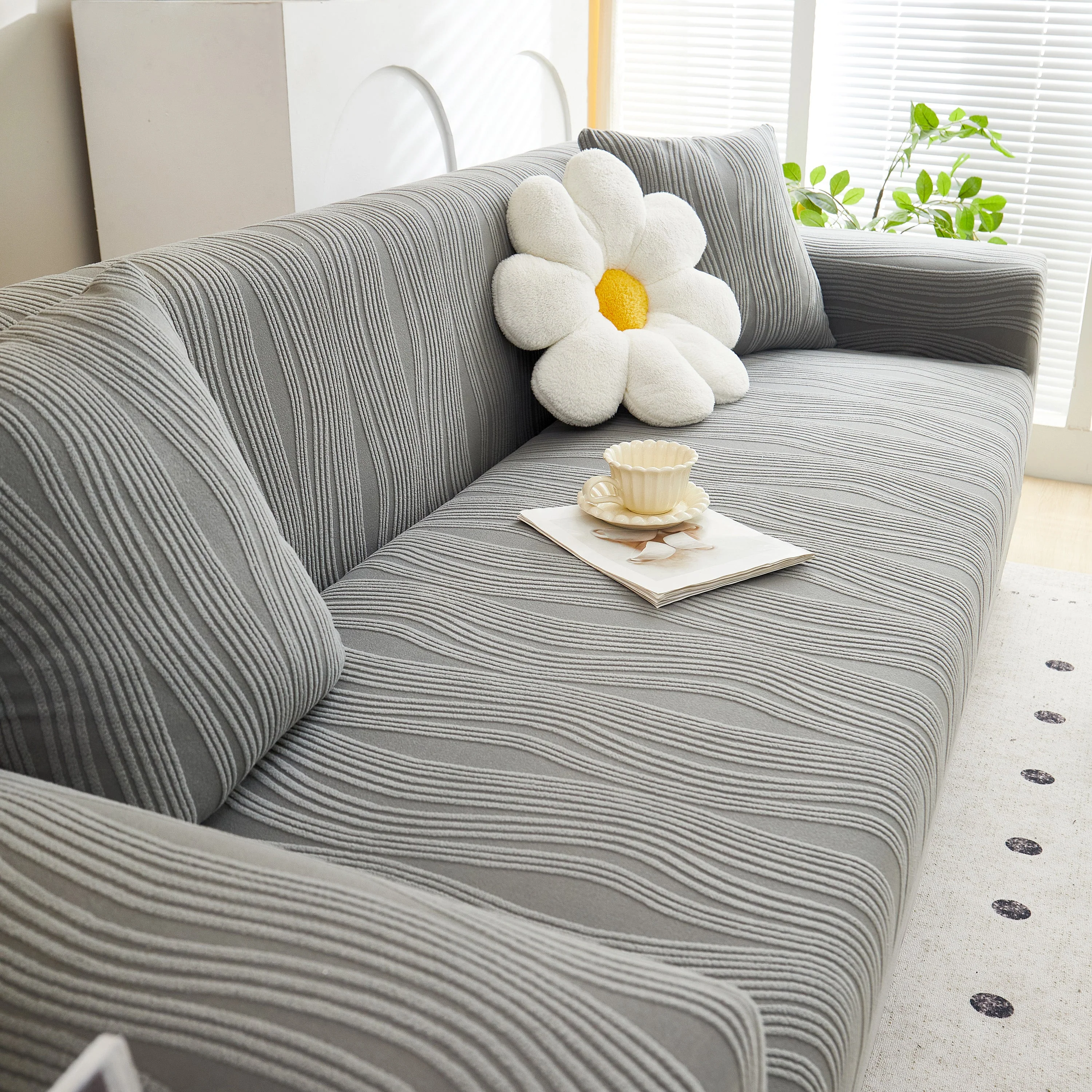 Textured Wave Stretch Sofa Couch Cover, Soft Washable Spandex Furniture Slipcovers - Image 57