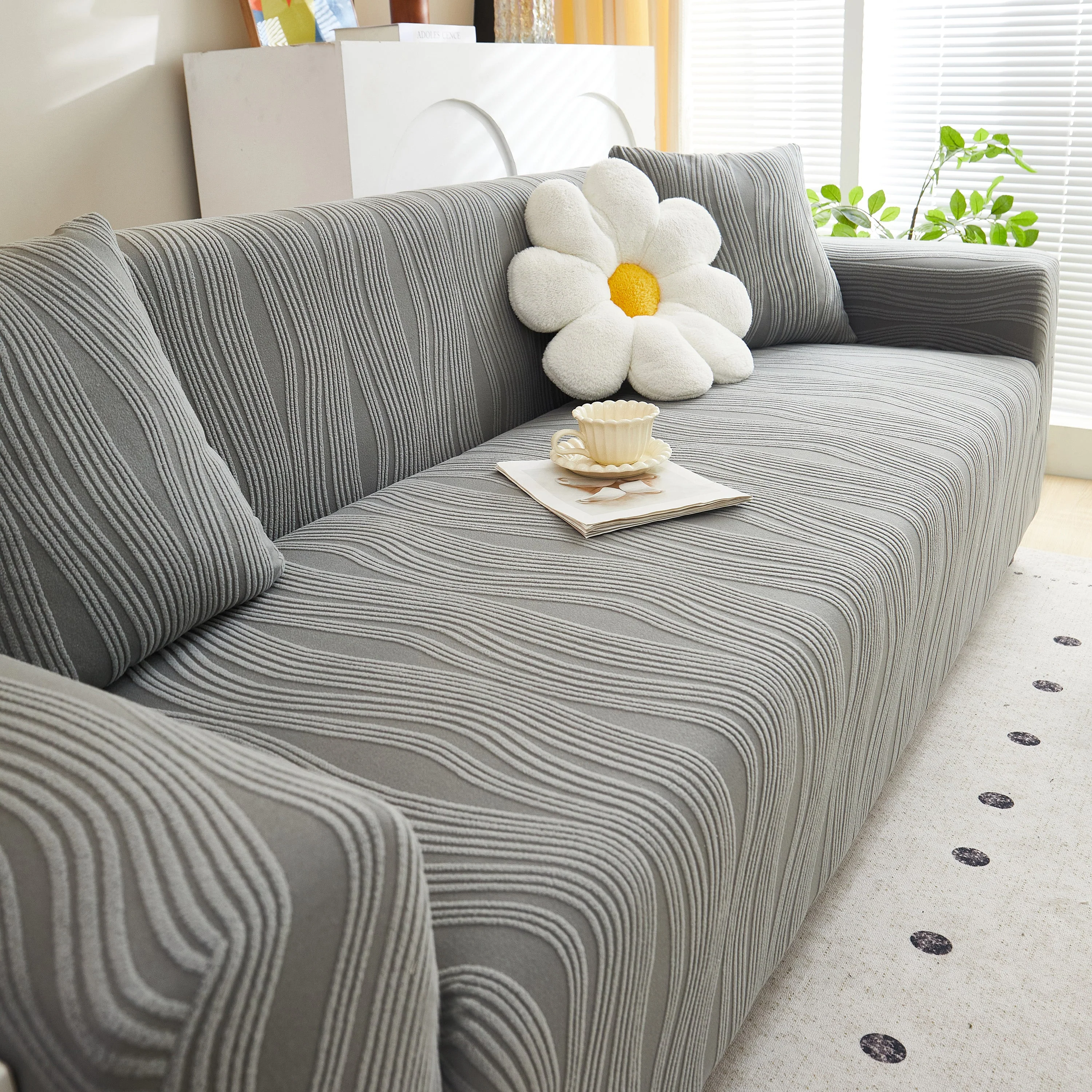 Textured Wave Stretch Sofa Couch Cover, Soft Washable Spandex Furniture Slipcovers - Image 58