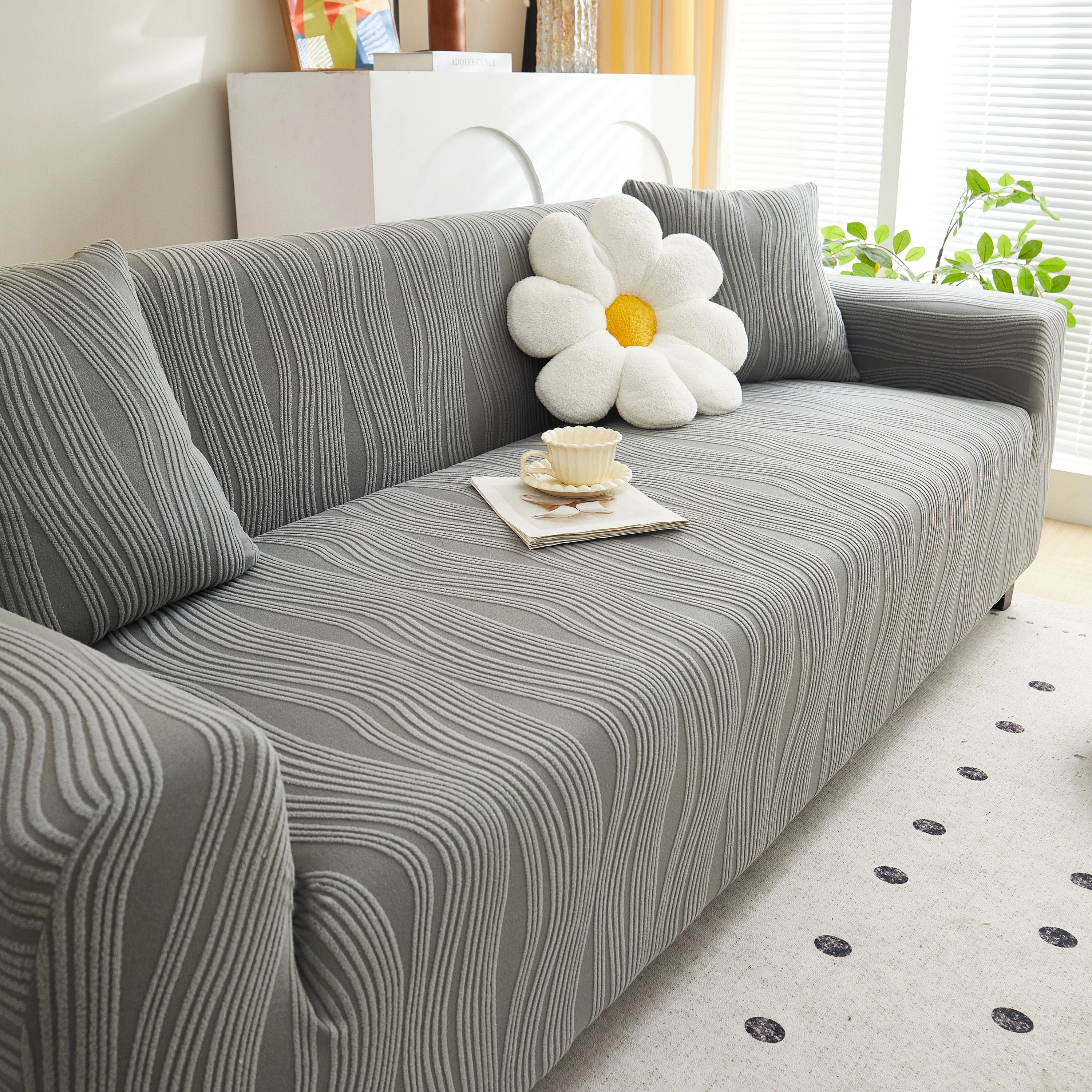 Textured Wave Stretch Sofa Couch Cover, Soft Washable Spandex Furniture Slipcovers - Image 59