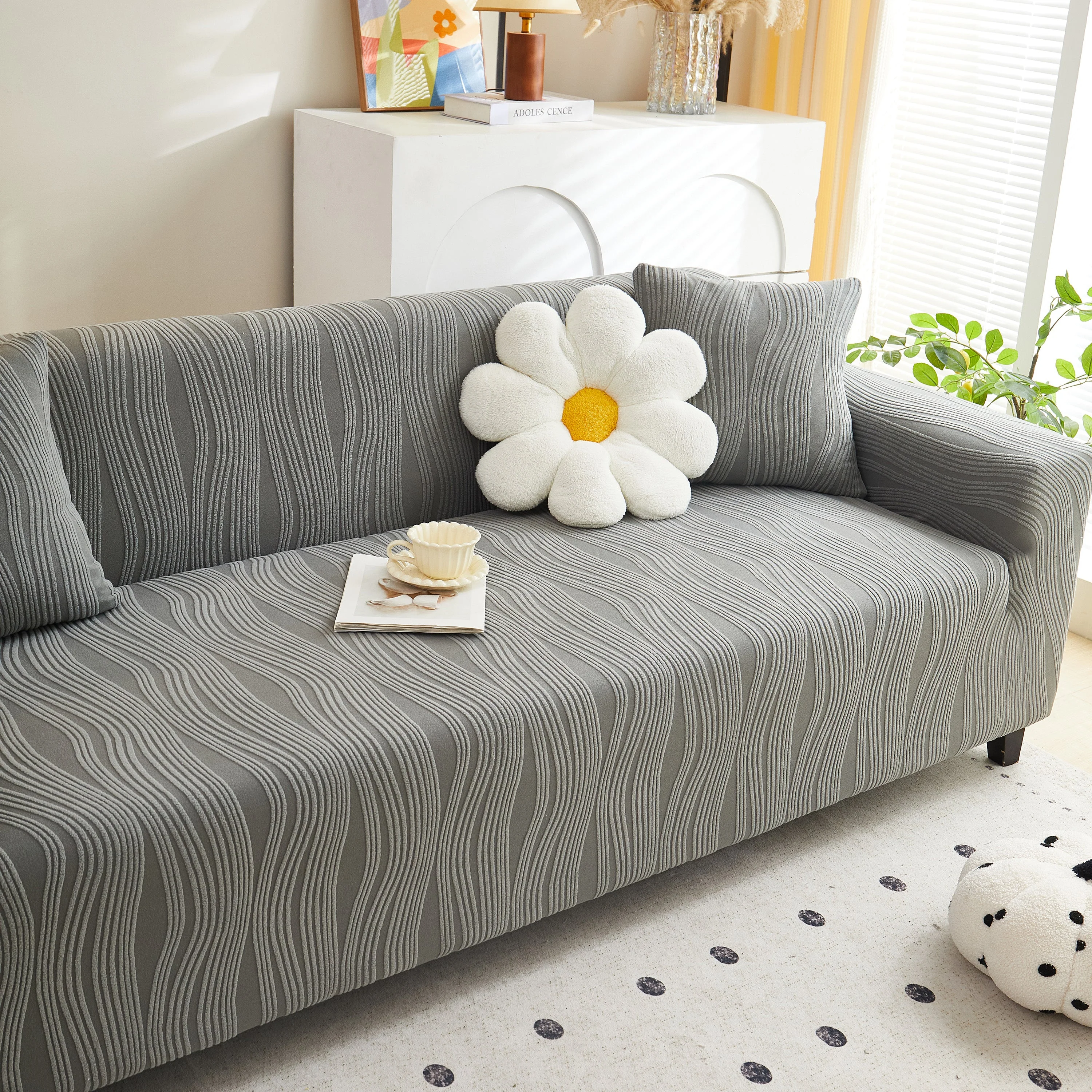 Textured Wave Stretch Sofa Couch Cover, Soft Washable Spandex Furniture Slipcovers - Image 60