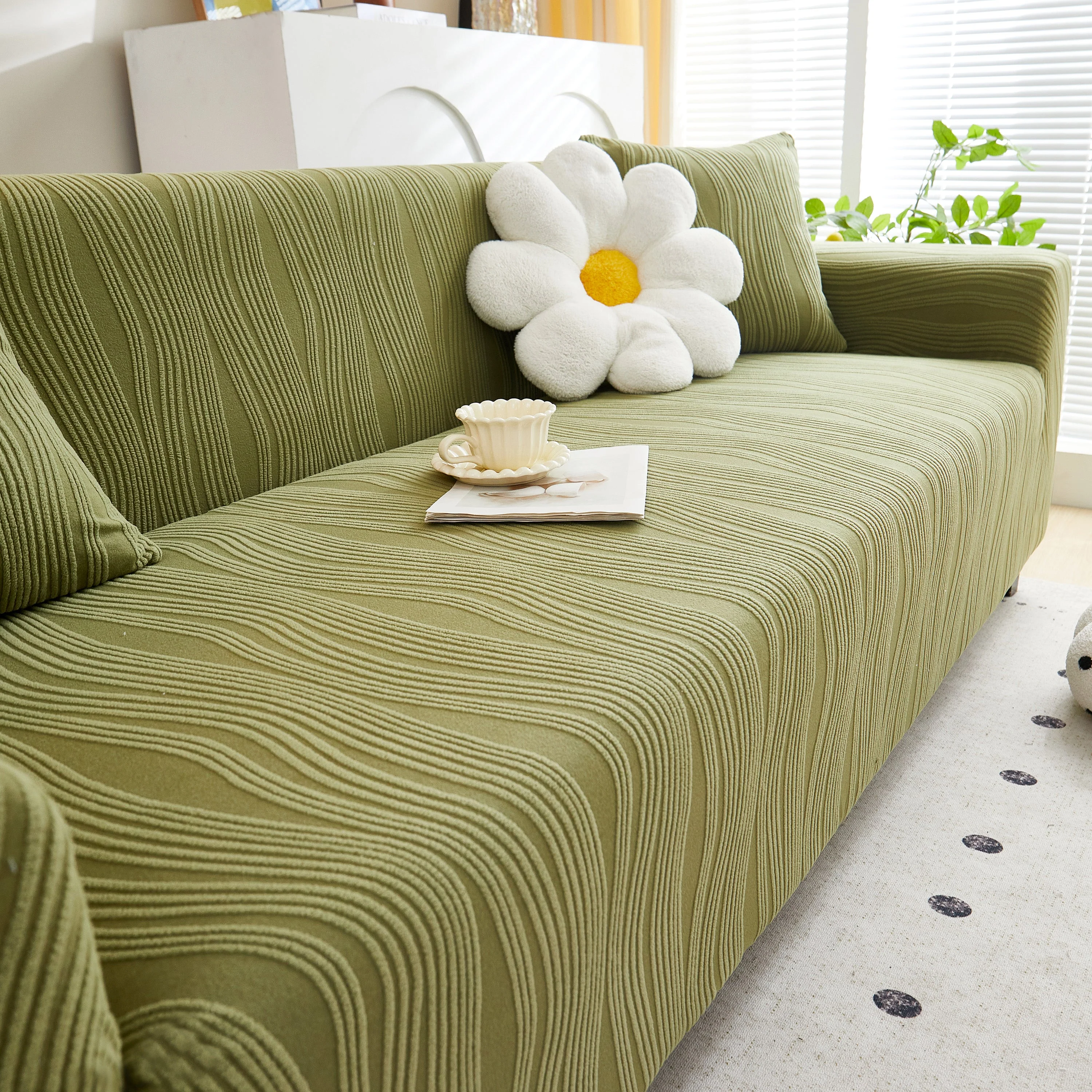Textured Wave Stretch Sofa Couch Cover, Soft Washable Spandex Furniture Slipcovers - Image 8