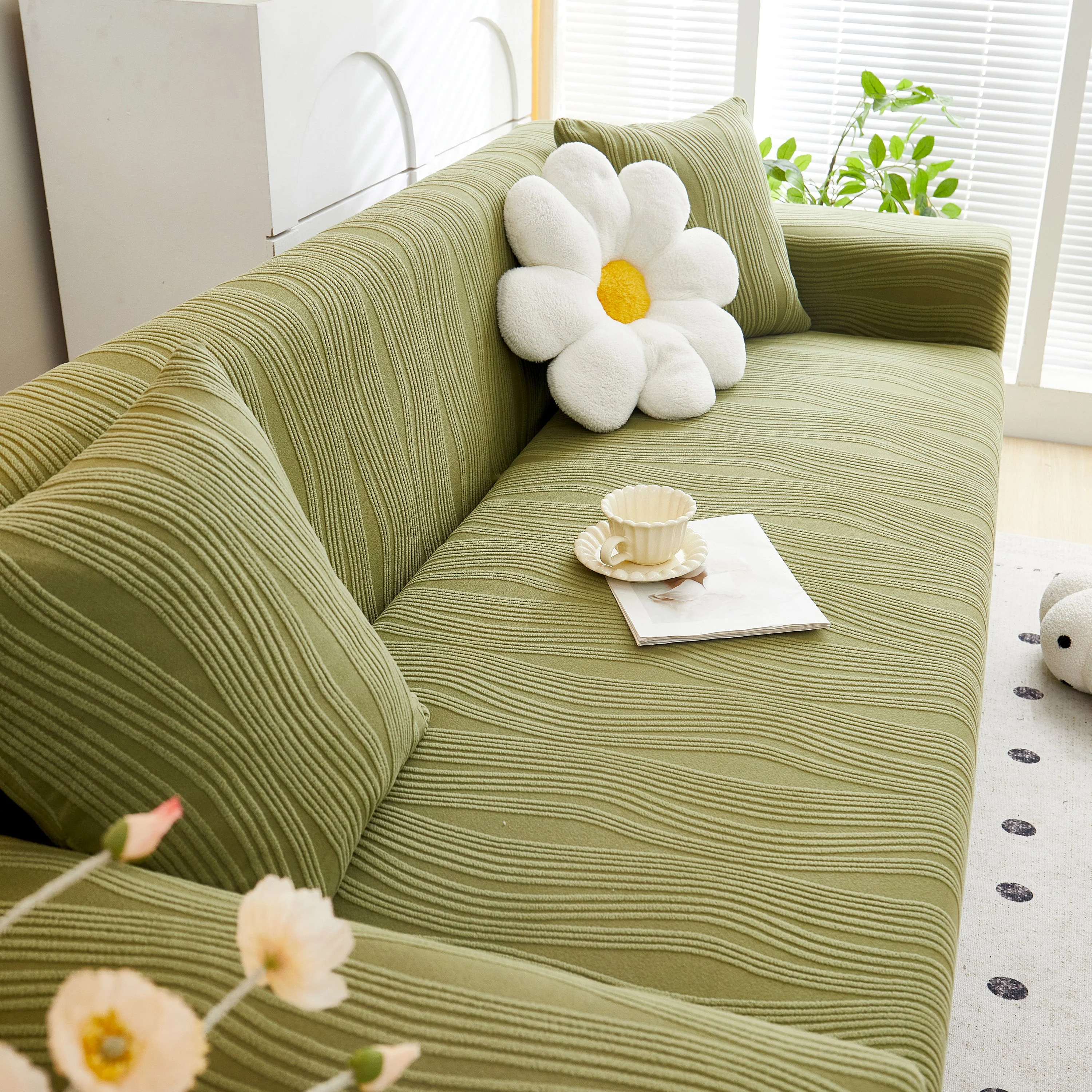 Textured Wave Stretch Sofa Couch Cover, Soft Washable Spandex Furniture Slipcovers - Image 9