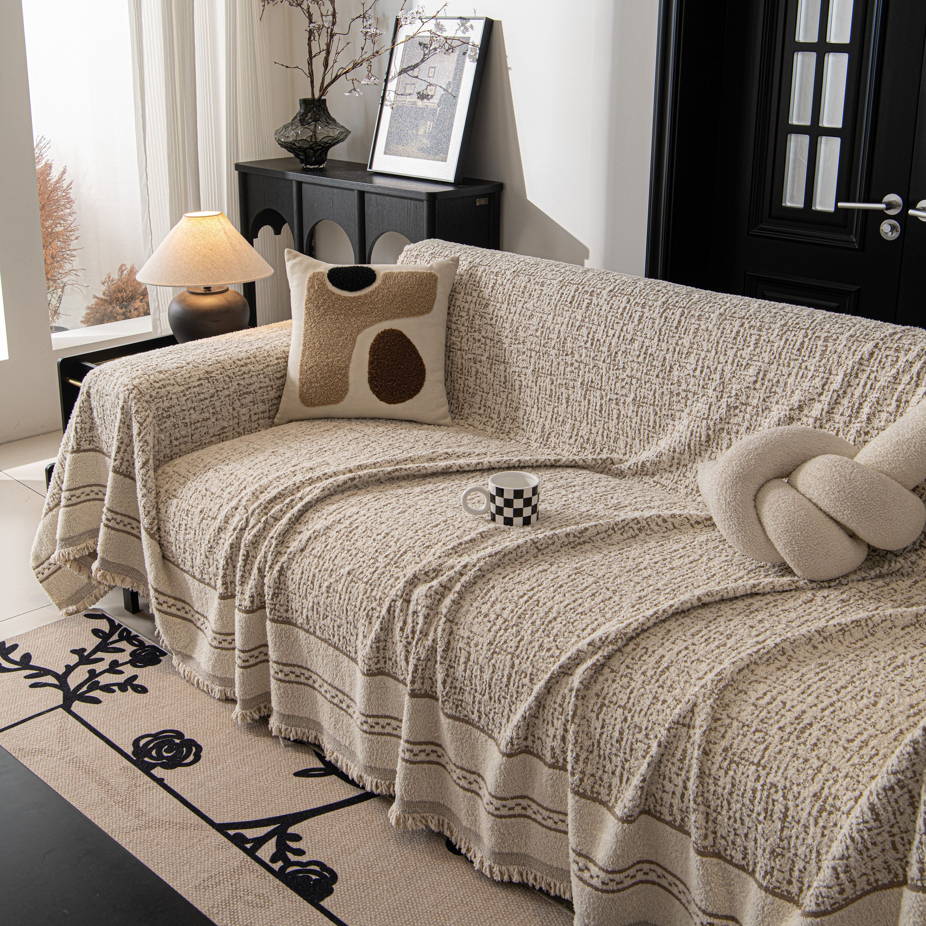 Textured Woven Furniture Protector for Couch, Rustic Farmhouse Sofa Throw Blanket - Image 11