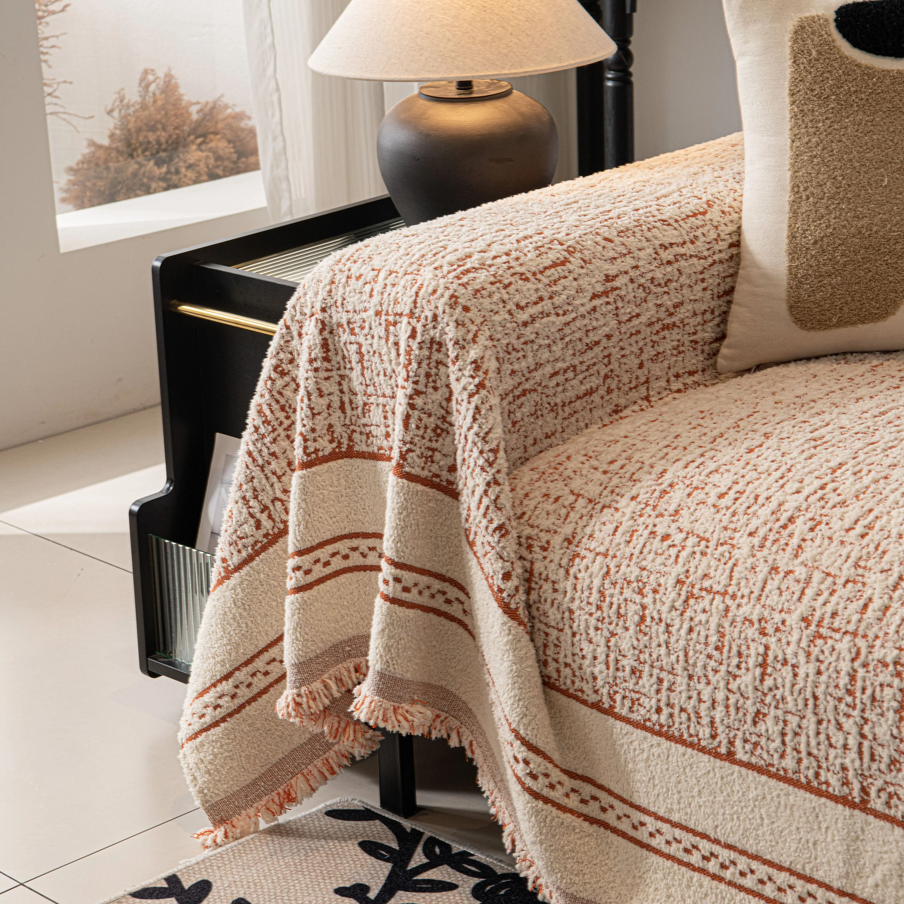 Textured Woven Furniture Protector for Couch, Rustic Farmhouse Sofa Throw Blanket - Image 112