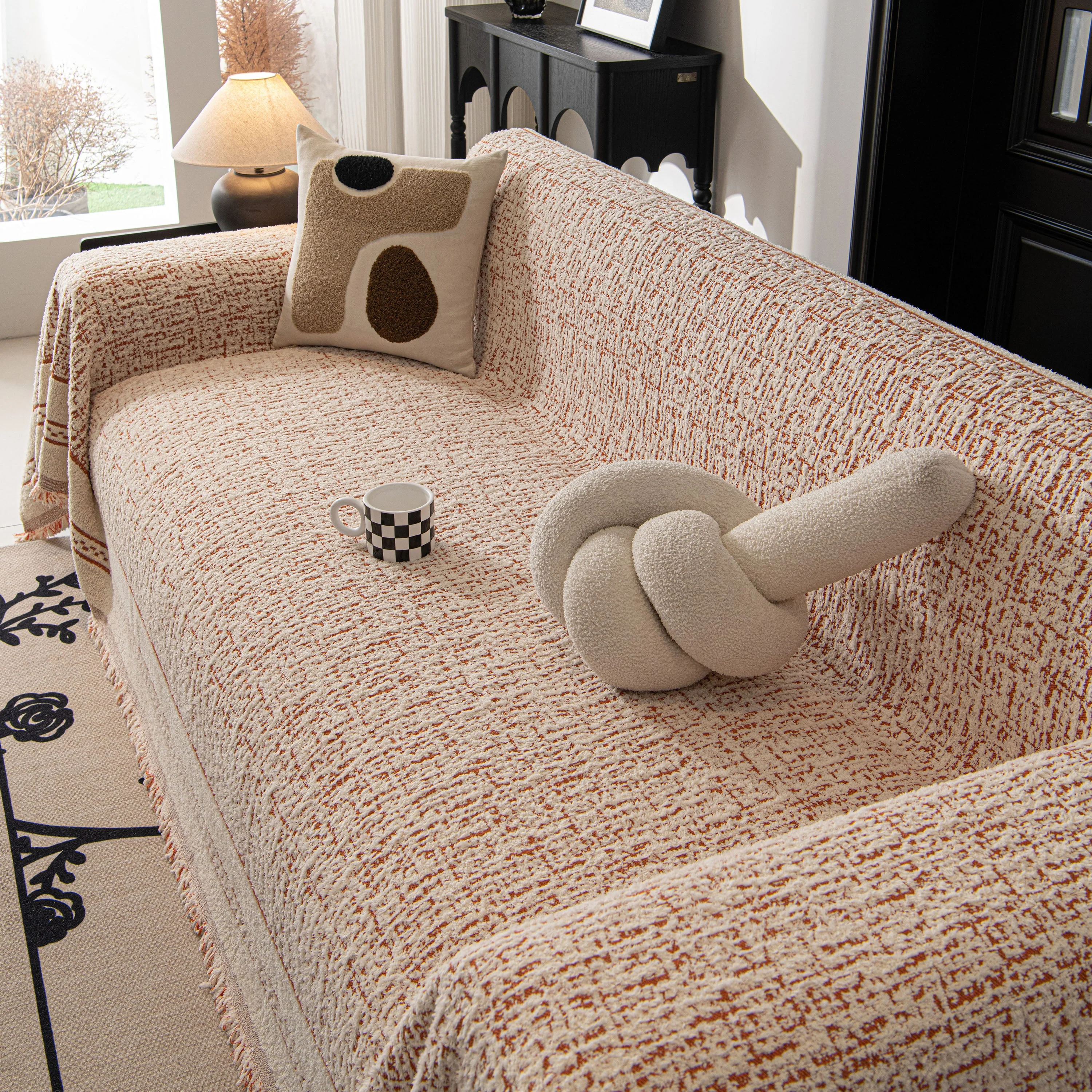 Textured Woven Furniture Protector for Couch, Rustic Farmhouse Sofa Throw Blanket - Image 114