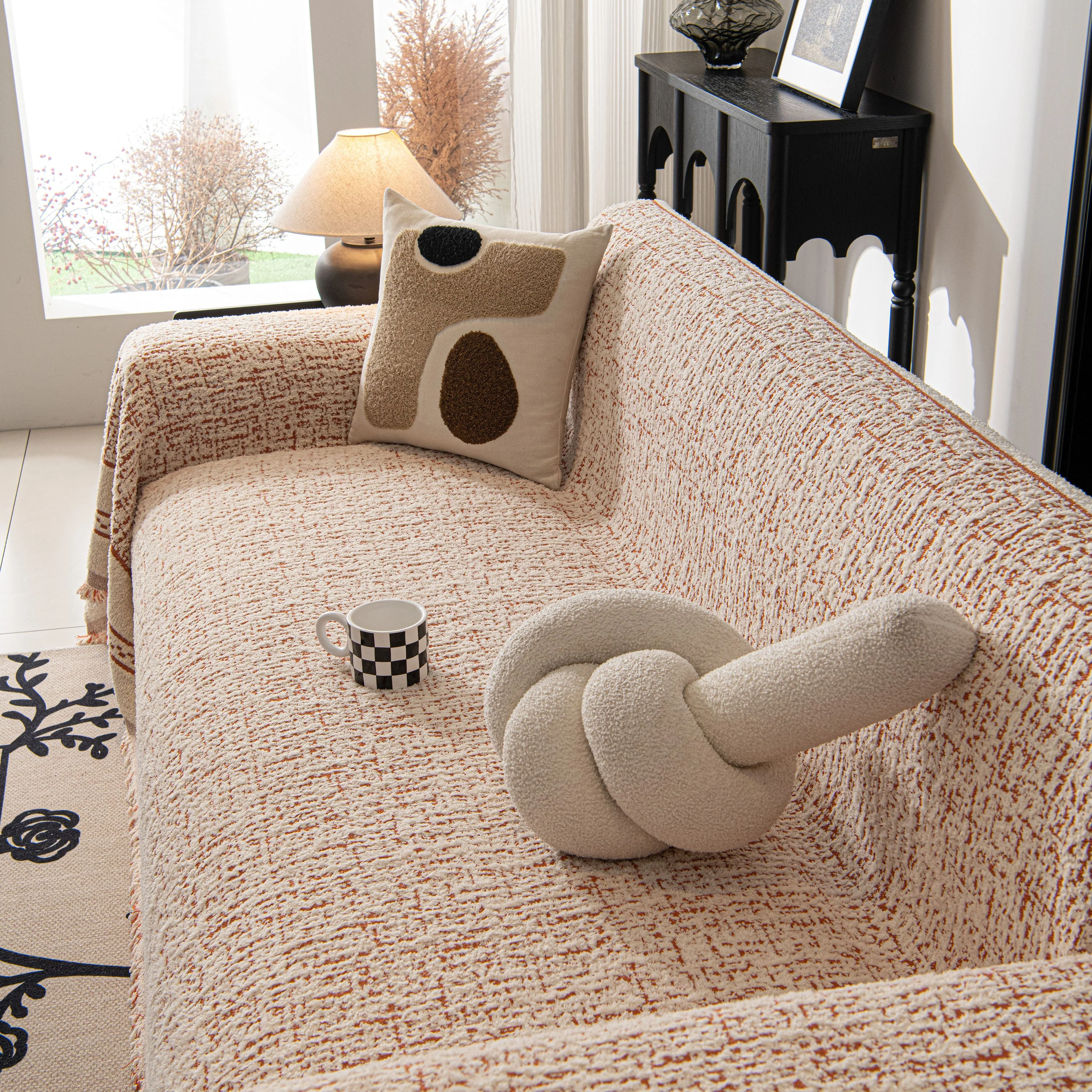 Textured Woven Furniture Protector for Couch, Rustic Farmhouse Sofa Throw Blanket - Image 115