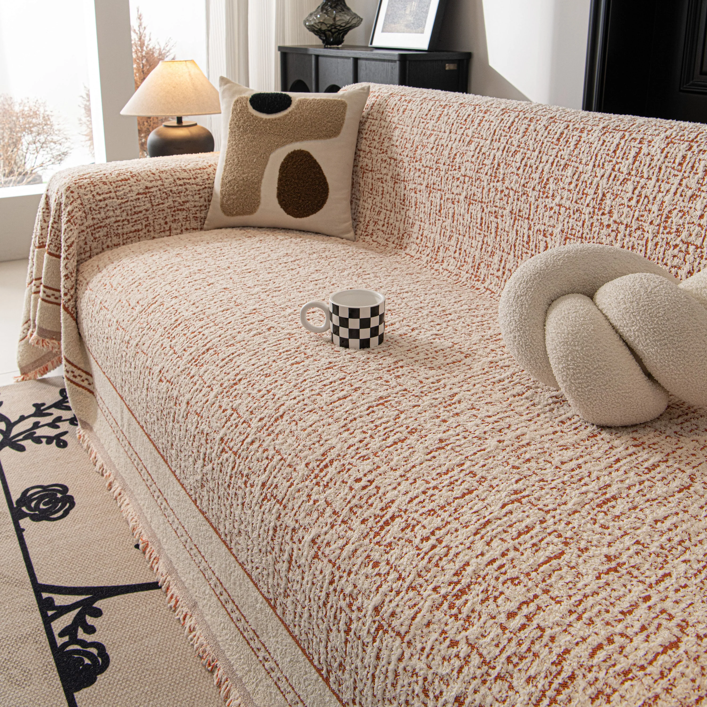 Textured Woven Furniture Protector for Couch, Rustic Farmhouse Sofa Throw Blanket - Image 116