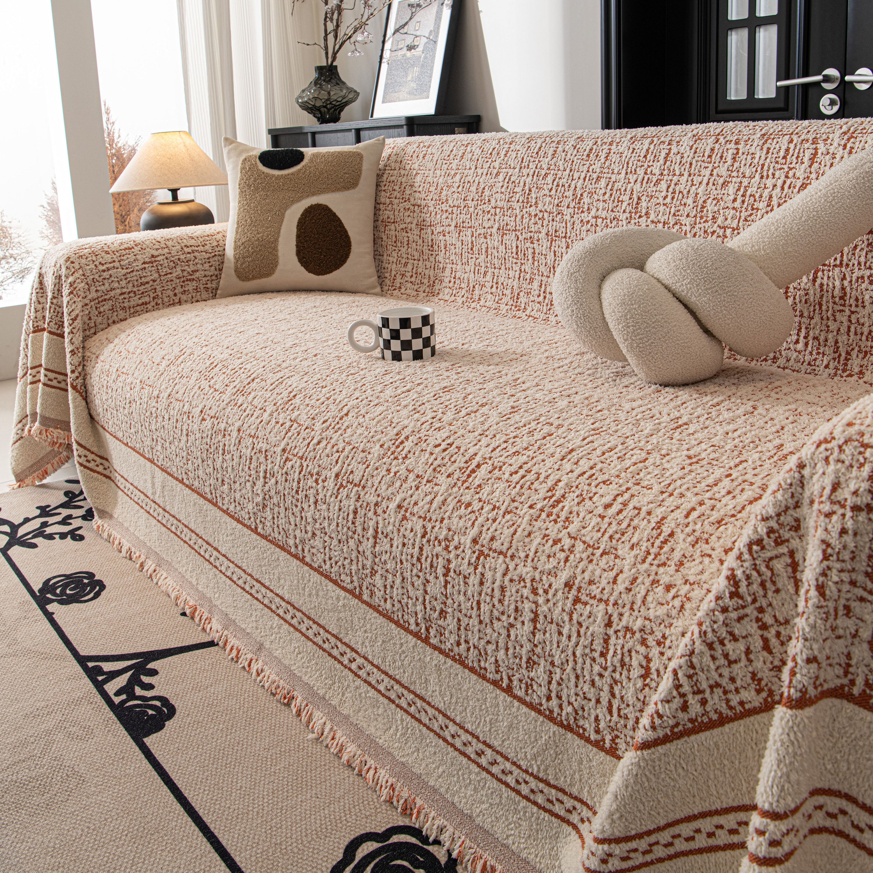Textured Woven Furniture Protector for Couch, Rustic Farmhouse Sofa Throw Blanket - Image 117
