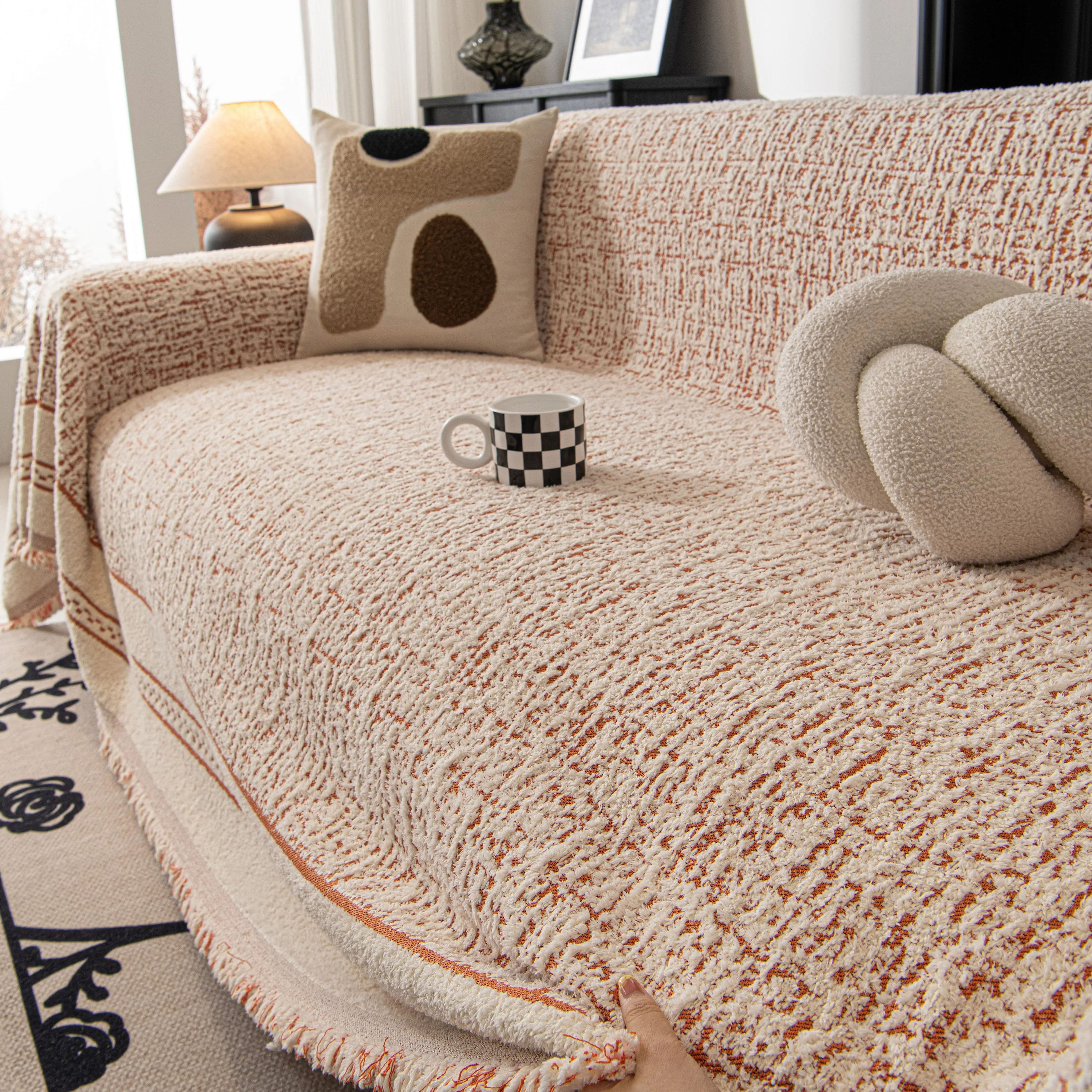 Textured Woven Furniture Protector for Couch, Rustic Farmhouse Sofa Throw Blanket - Image 119