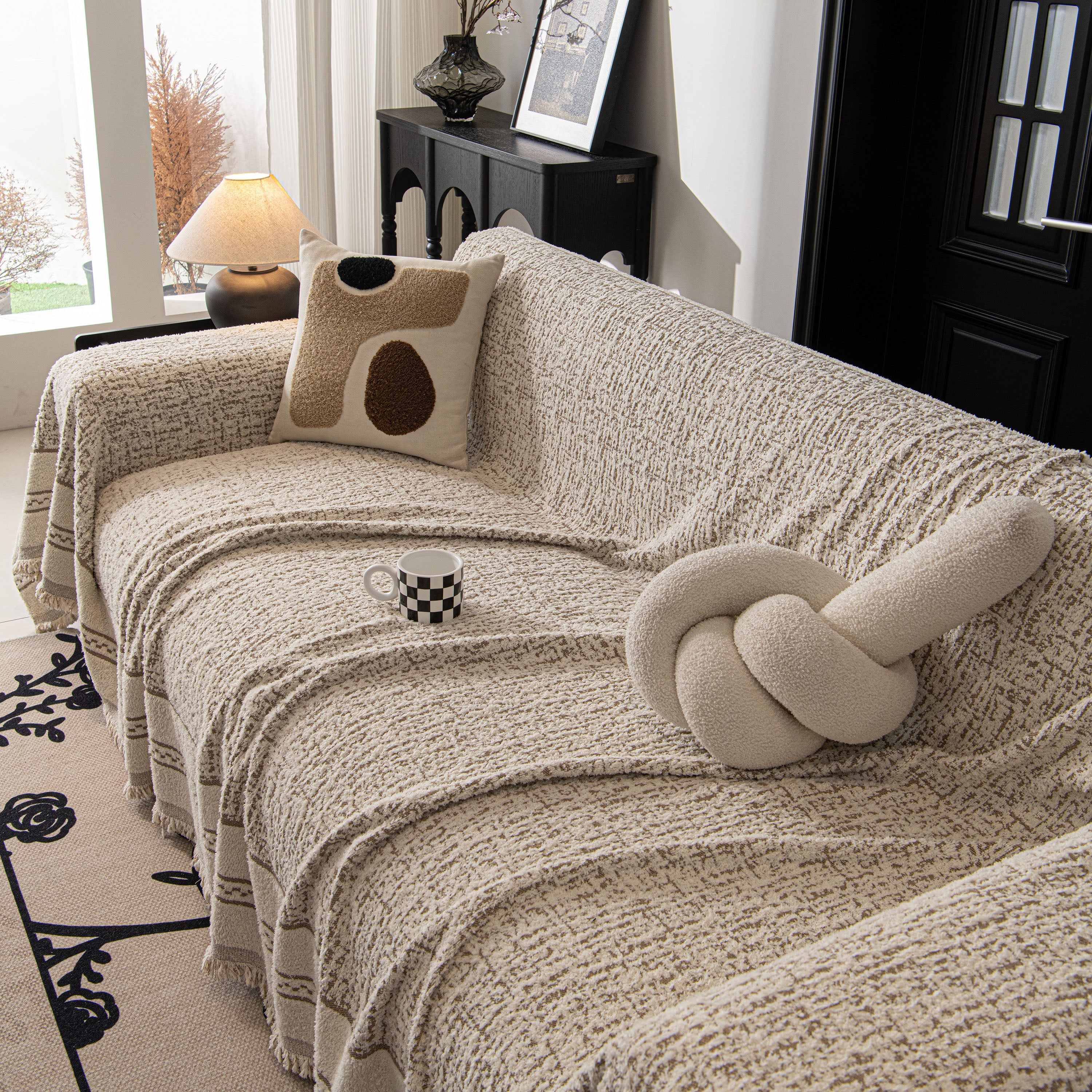 Textured Woven Furniture Protector for Couch, Rustic Farmhouse Sofa Throw Blanket - Image 12