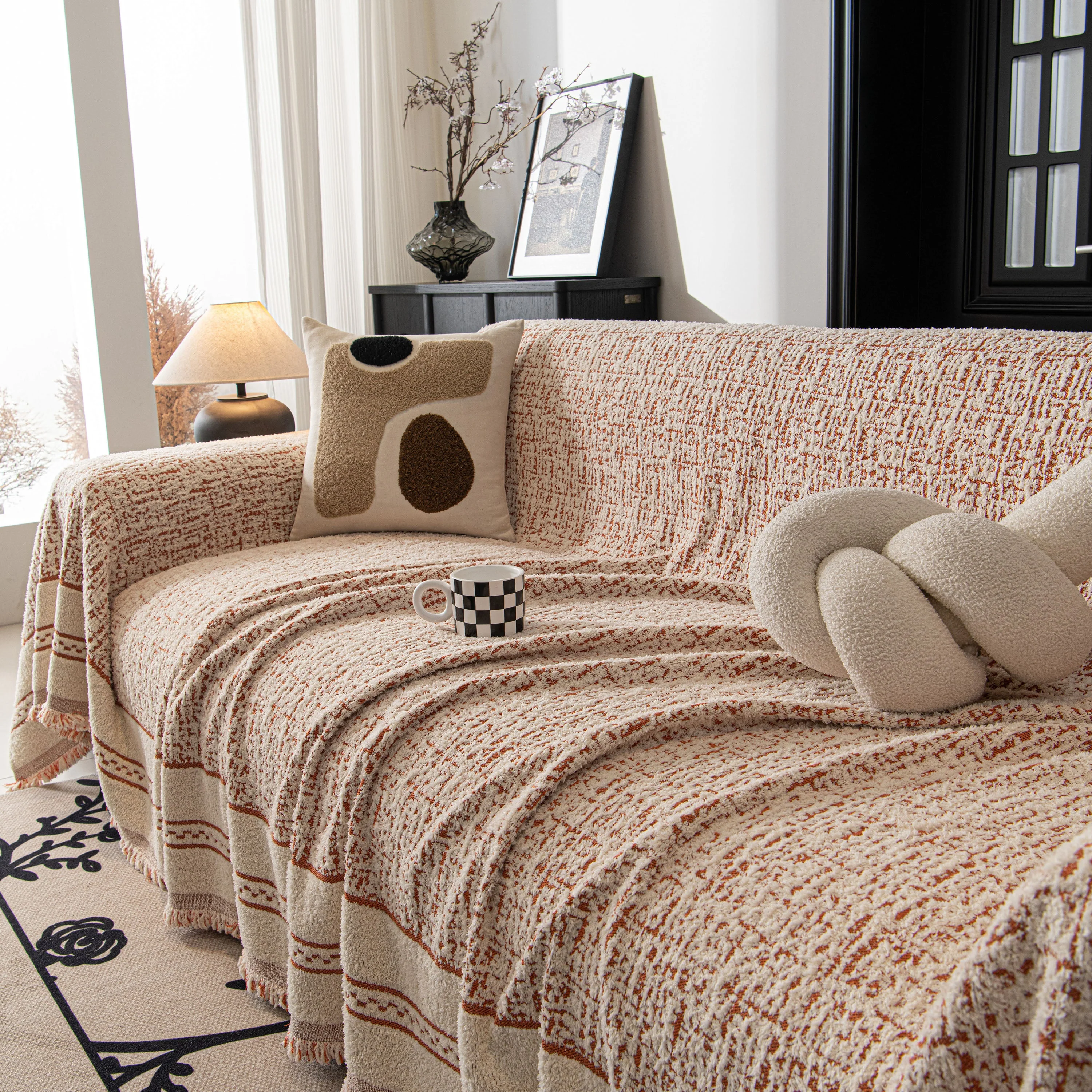 Textured Woven Furniture Protector for Couch, Rustic Farmhouse Sofa Throw Blanket - Image 121