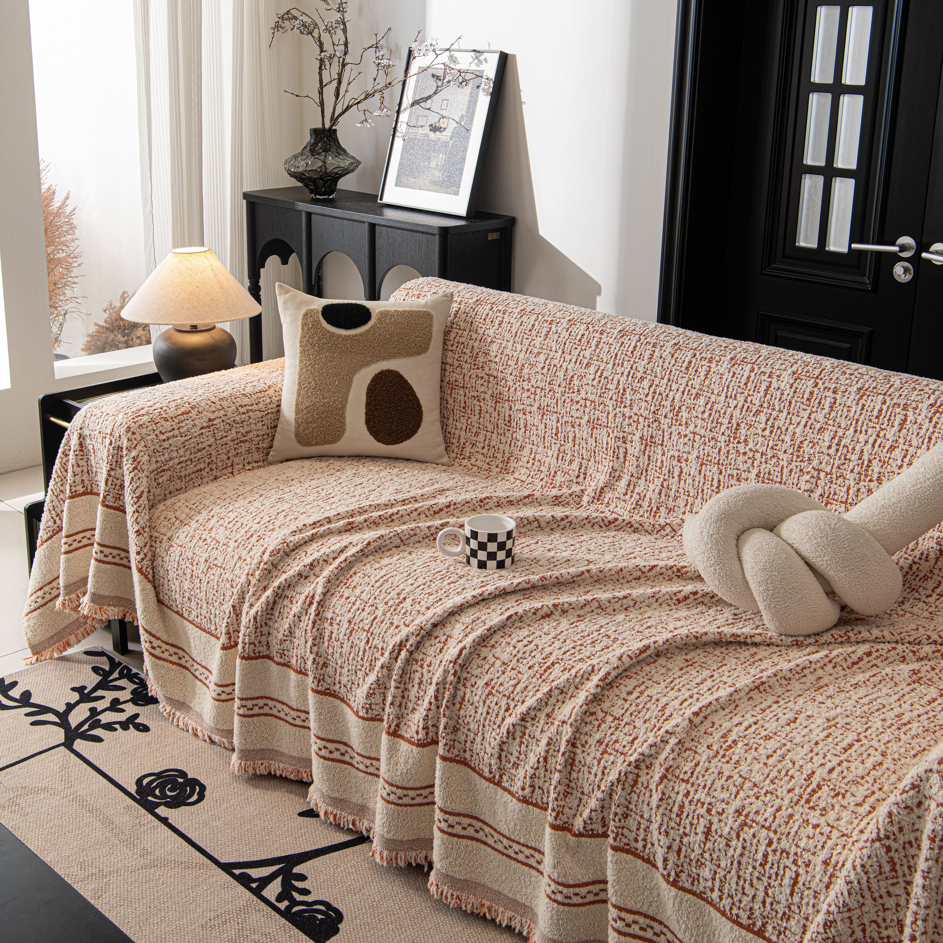 Textured Woven Furniture Protector for Couch, Rustic Farmhouse Sofa Throw Blanket - Image 122