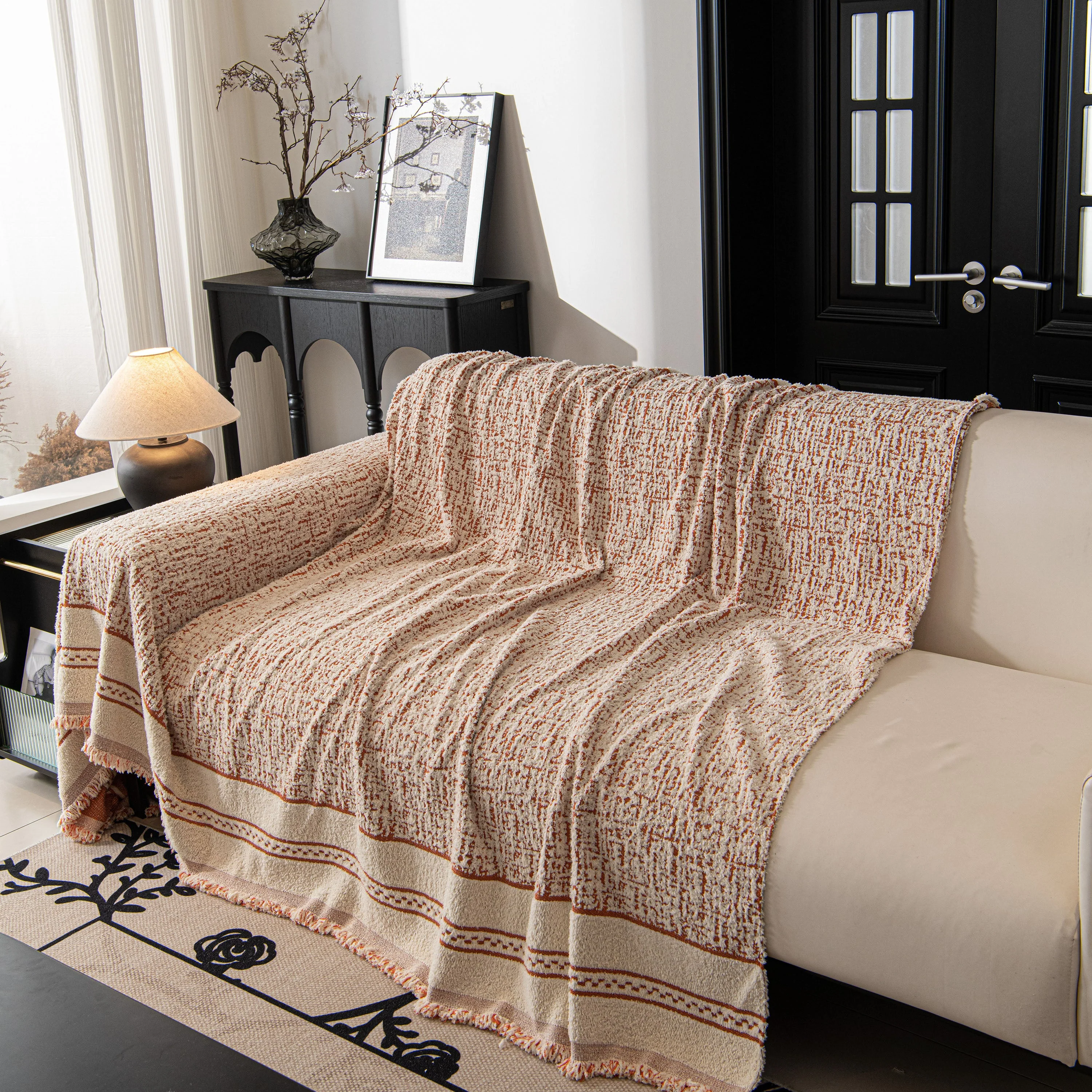 Textured Woven Furniture Protector for Couch, Rustic Farmhouse Sofa Throw Blanket - Image 123