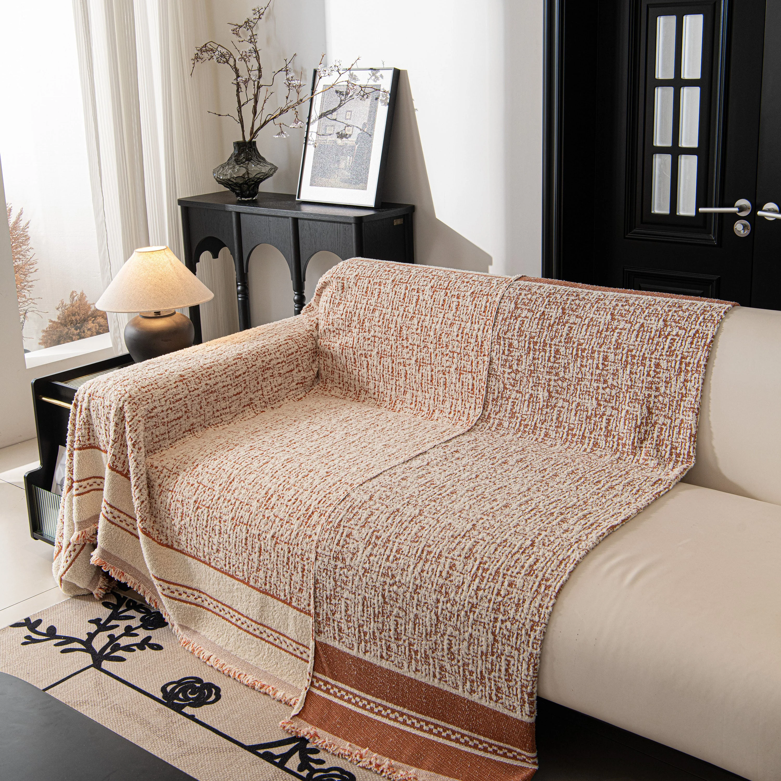 Textured Woven Furniture Protector for Couch, Rustic Farmhouse Sofa Throw Blanket - Image 124