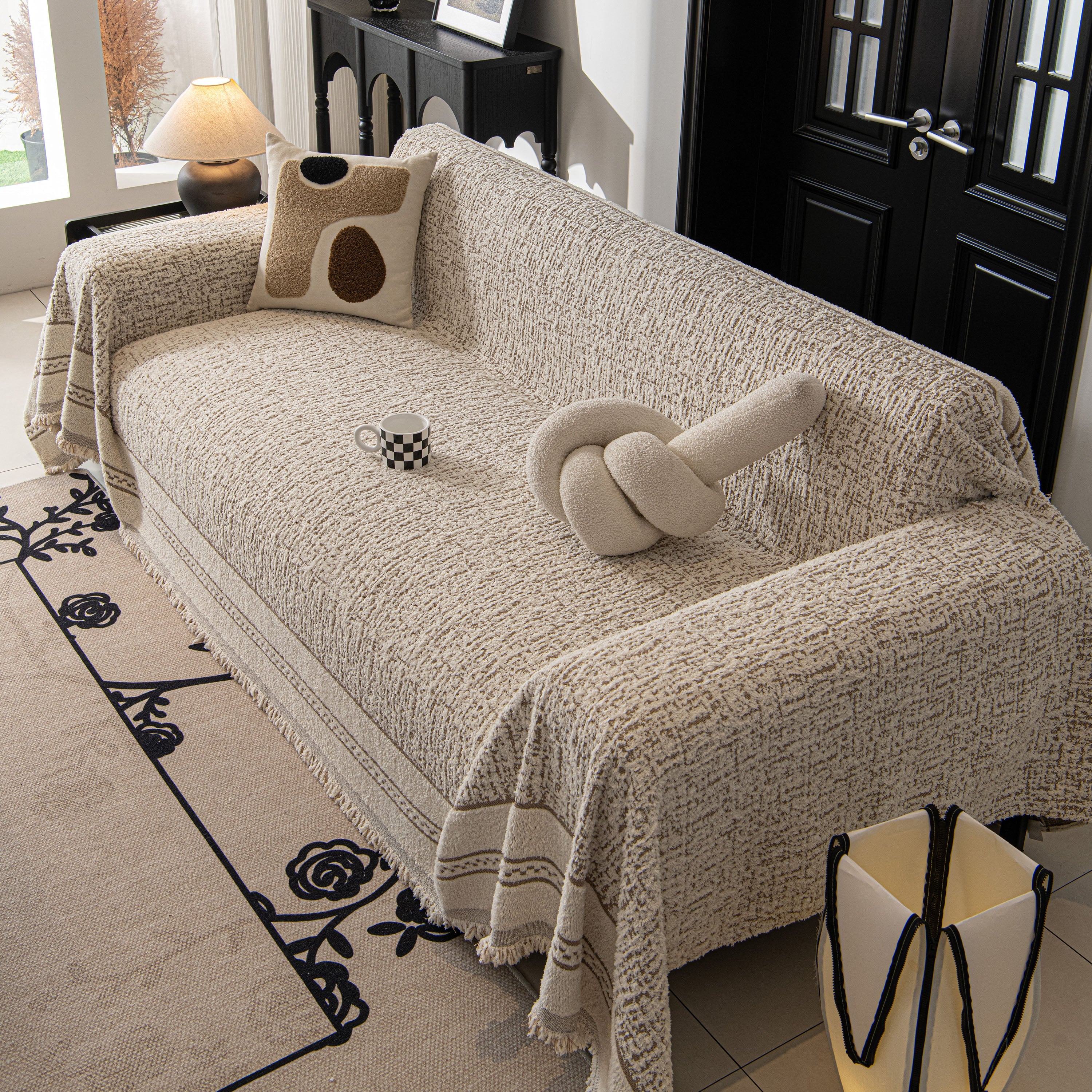 Textured Woven Furniture Protector for Couch, Rustic Farmhouse Sofa Throw Blanket - Image 5
