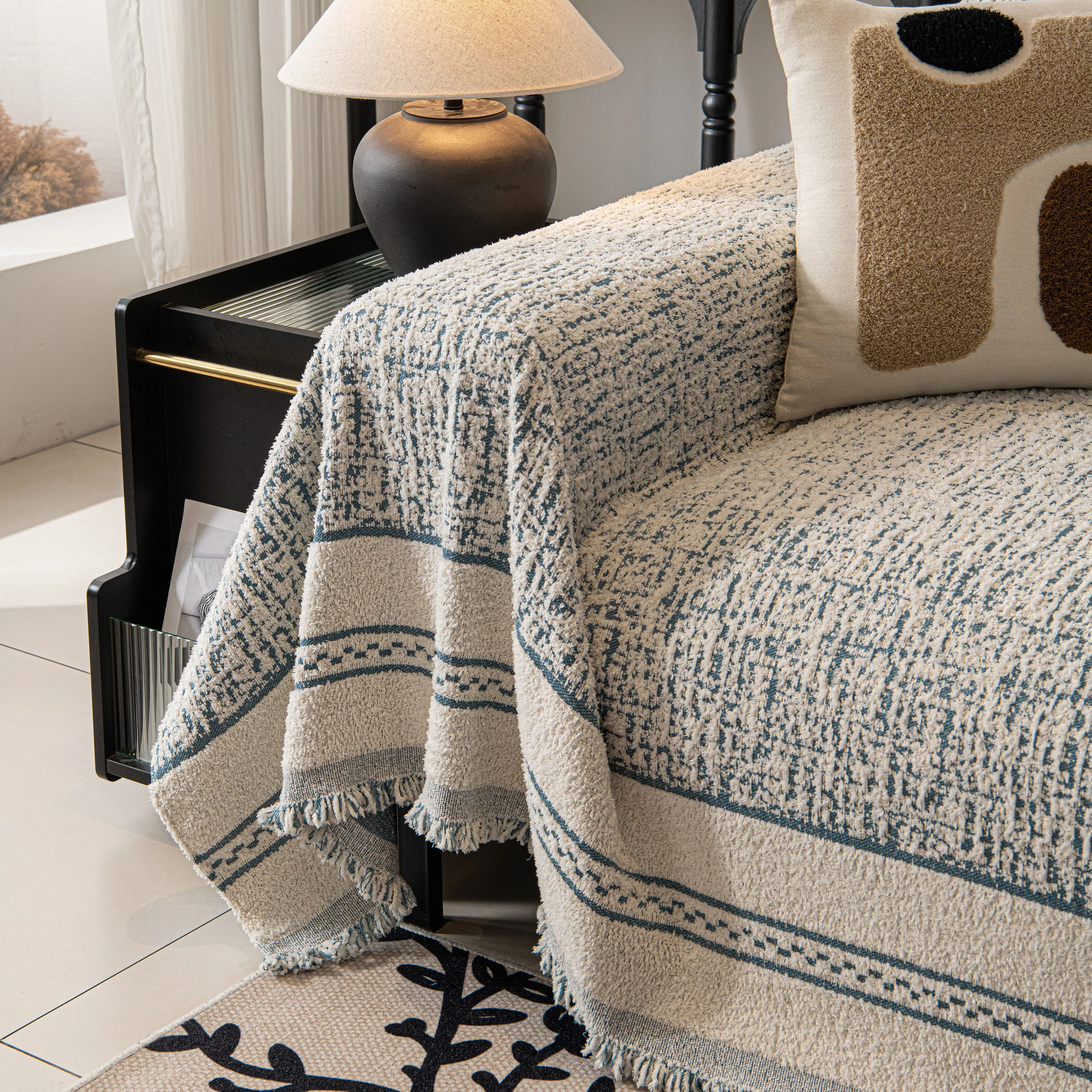 Textured Woven Furniture Protector for Couch, Rustic Farmhouse Sofa Throw Blanket - Image 85
