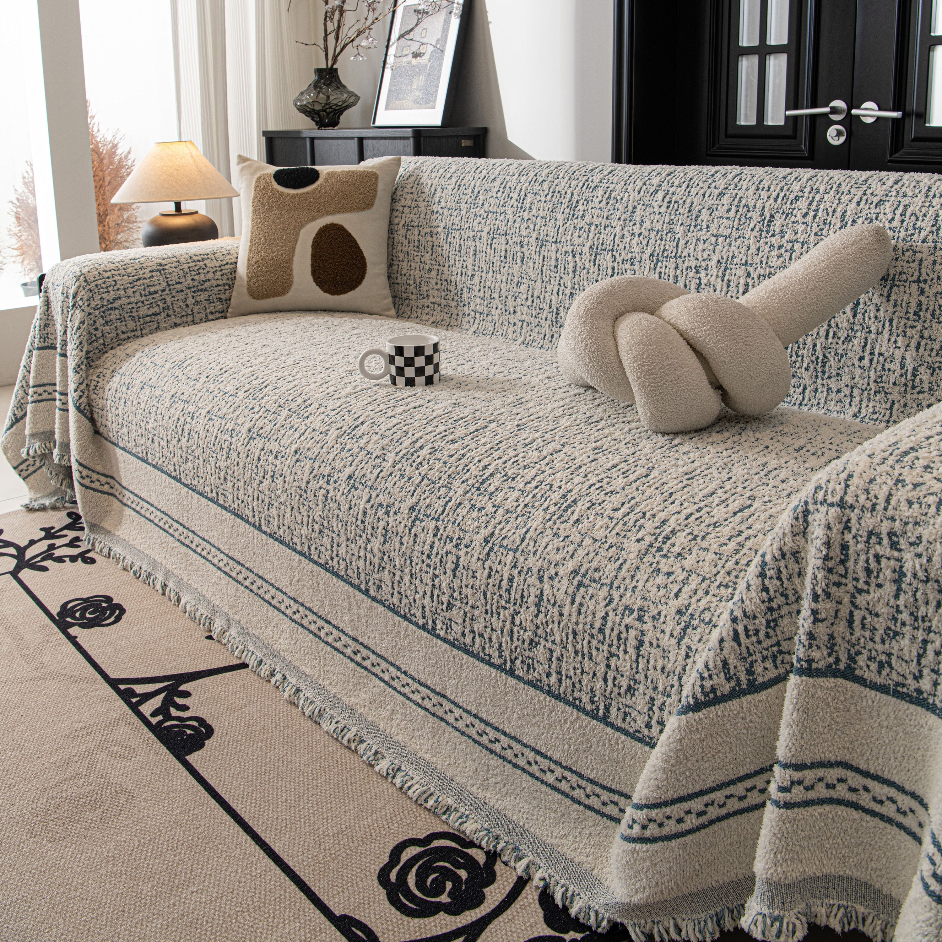 Textured Woven Furniture Protector for Couch, Rustic Farmhouse Sofa Throw Blanket - Image 90