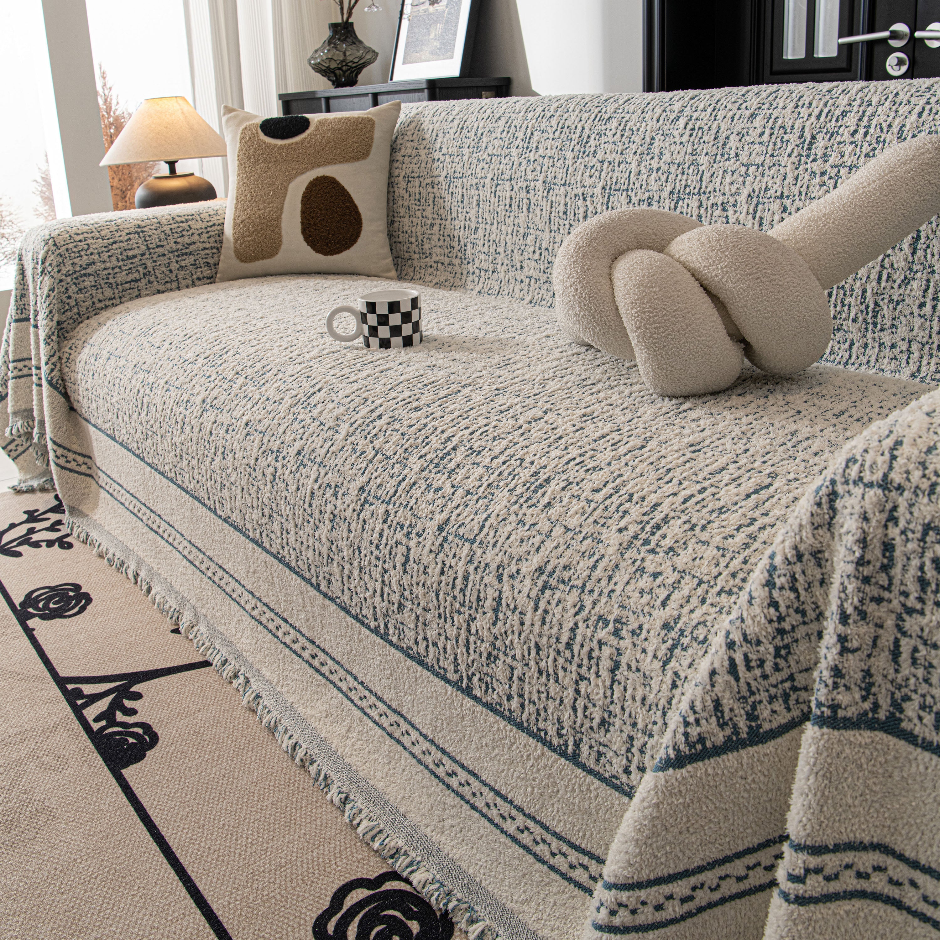 Textured Woven Furniture Protector for Couch, Rustic Farmhouse Sofa Throw Blanket - Image 91