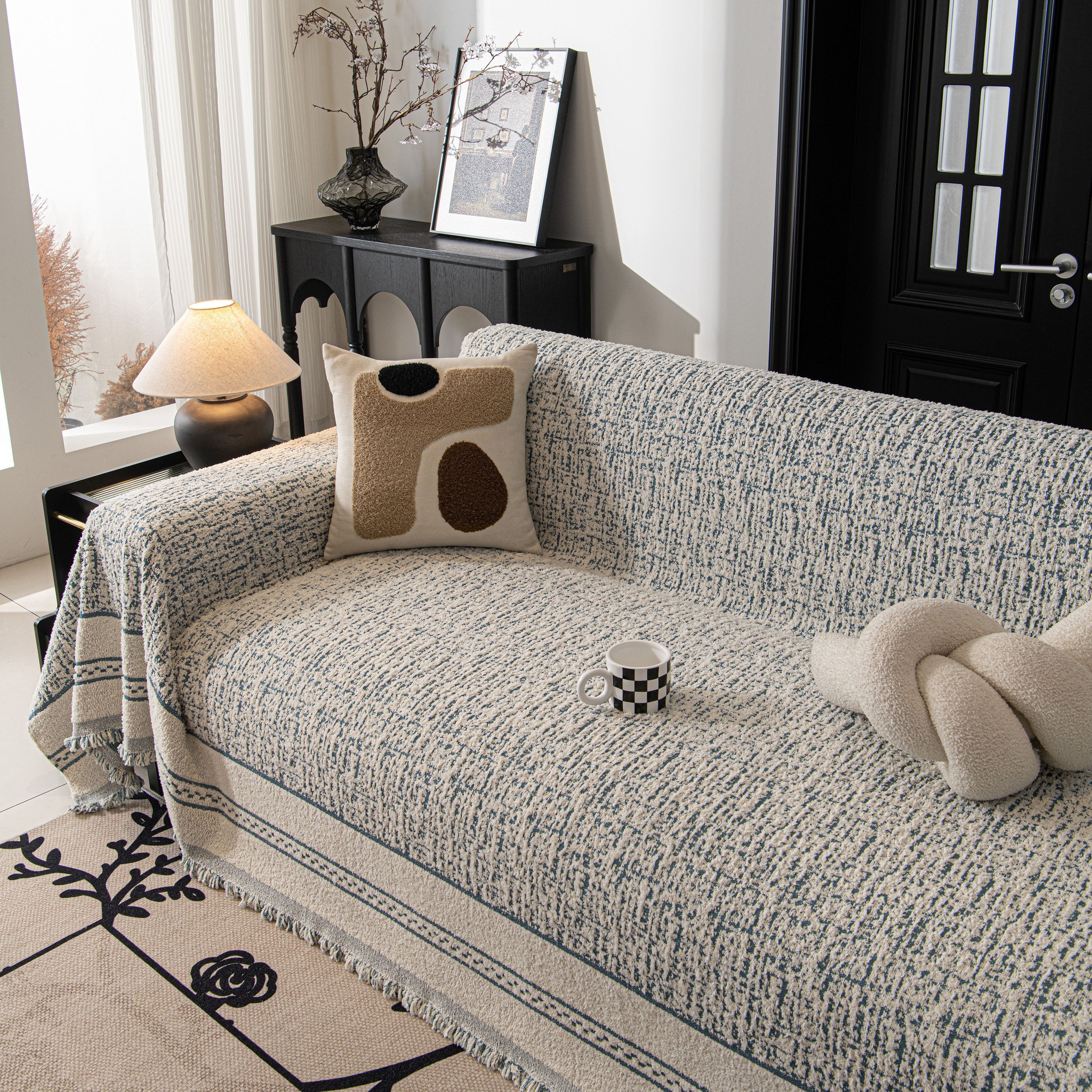 Textured Woven Furniture Protector for Couch, Rustic Farmhouse Sofa Throw Blanket - Image 92