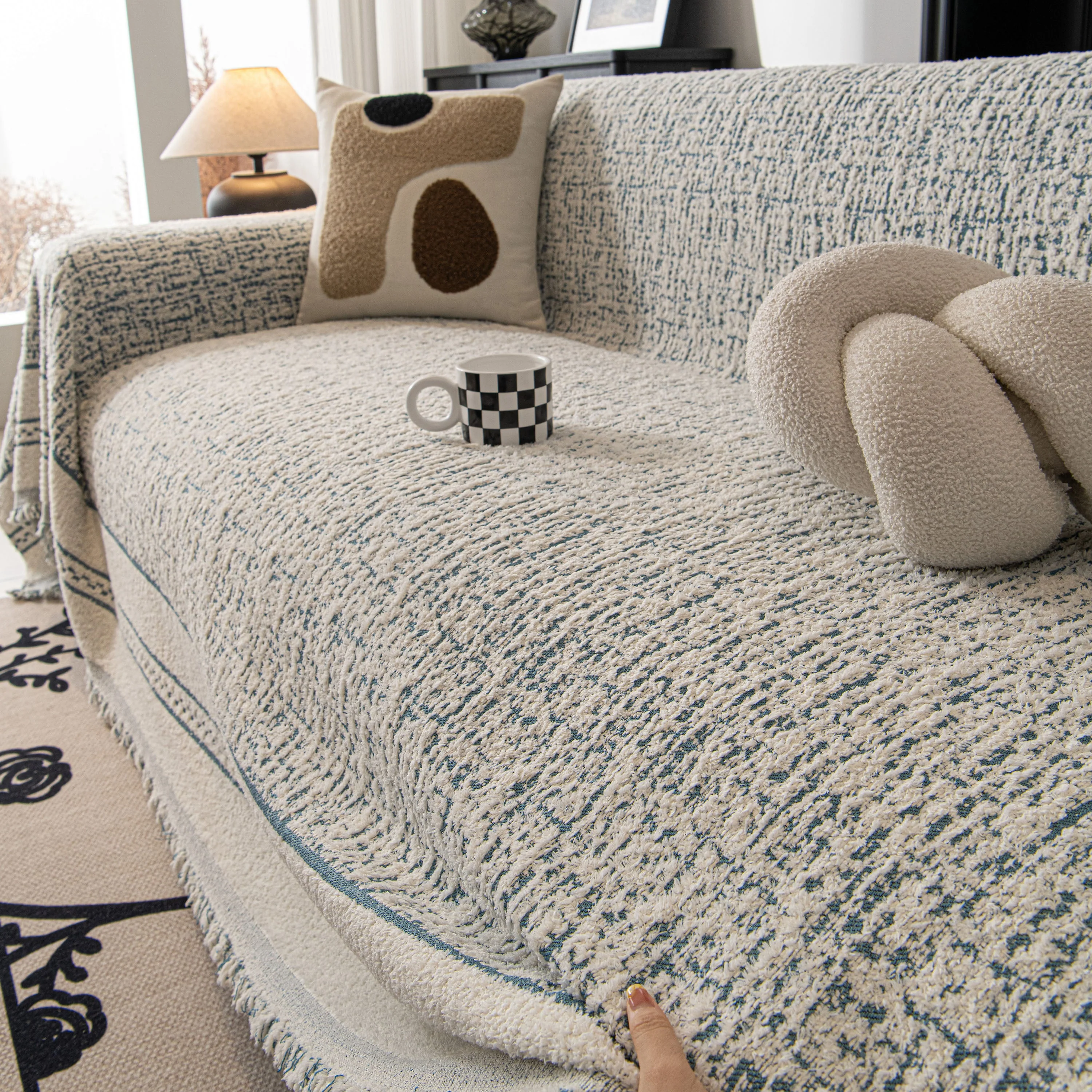 Textured Woven Furniture Protector for Couch, Rustic Farmhouse Sofa Throw Blanket - Image 93