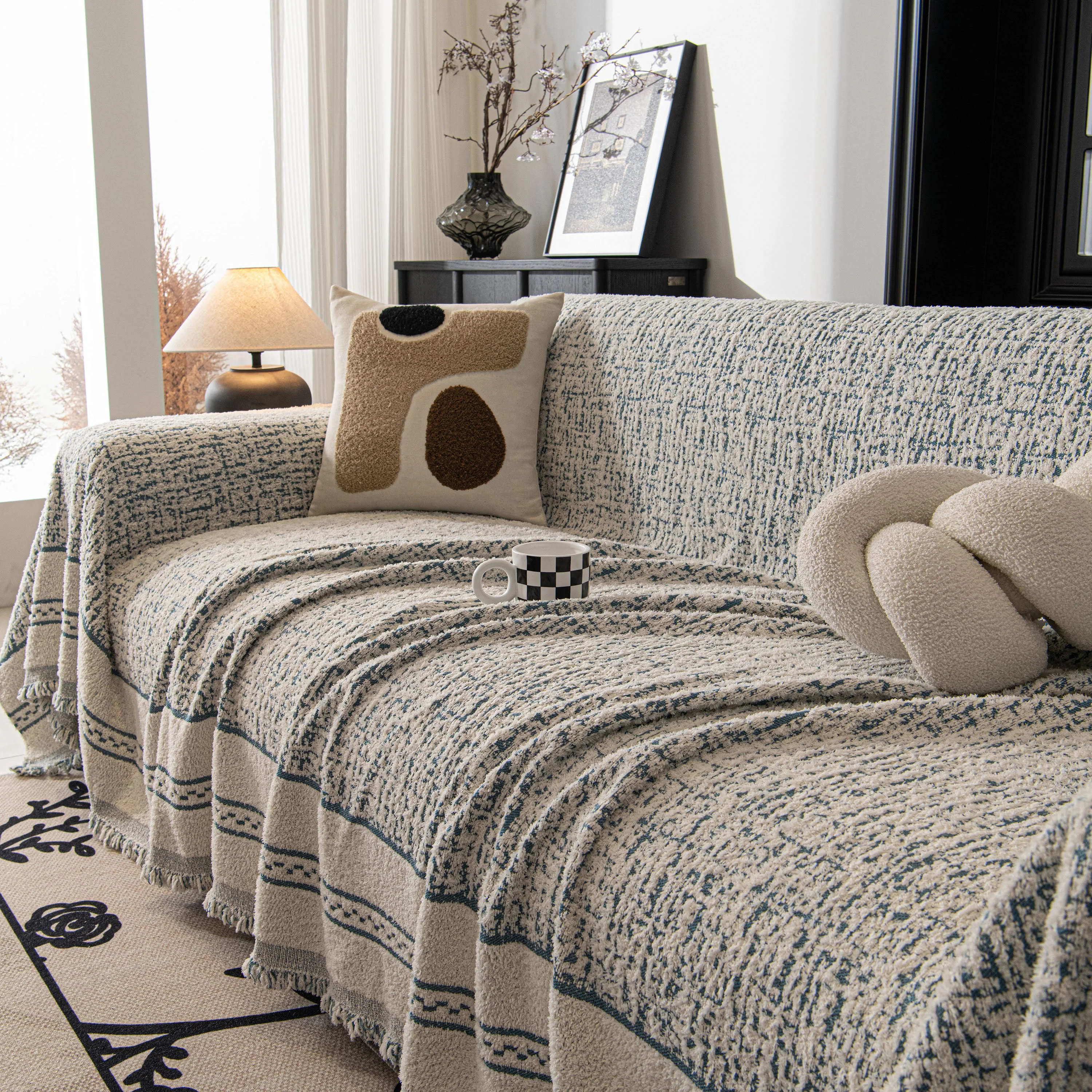 Textured Woven Furniture Protector for Couch, Rustic Farmhouse Sofa Throw Blanket - Image 95